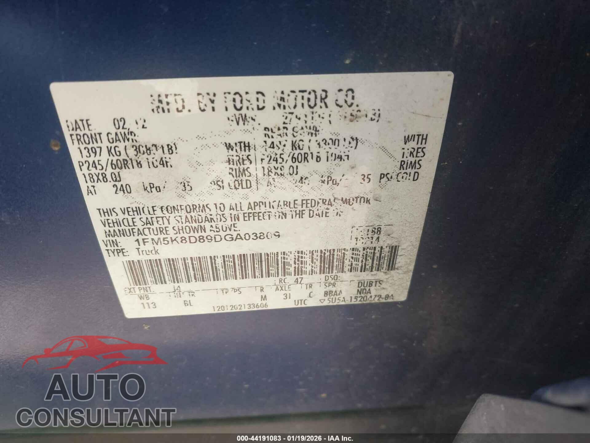FORD EXPLORER 2013 - 1FM5K8D89DGA03809