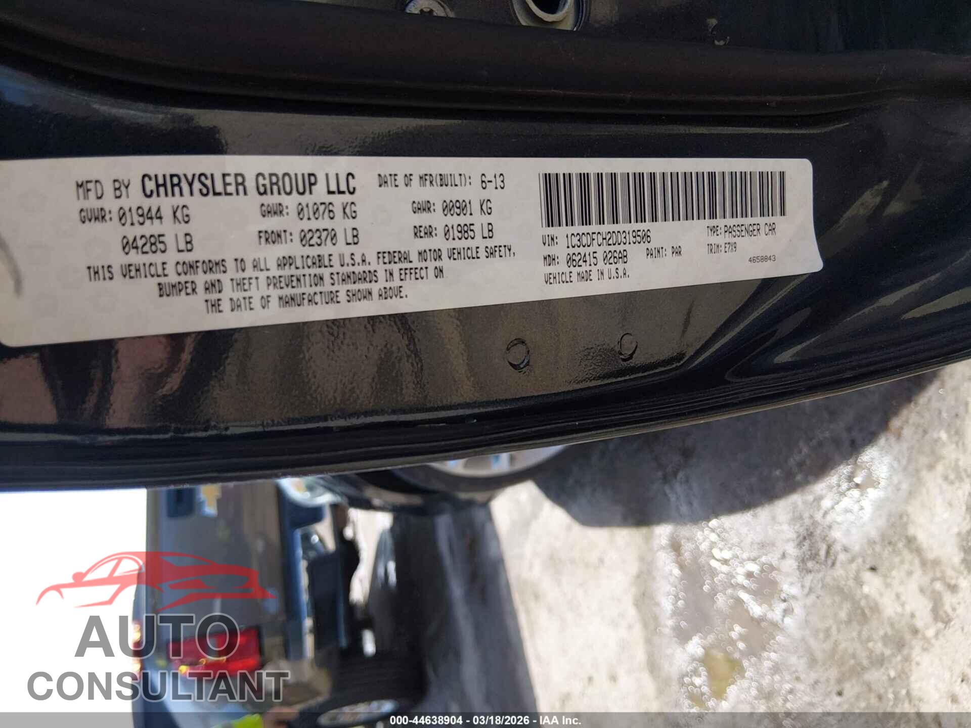 DODGE DART 2013 - 1C3CDFCH2DD319506