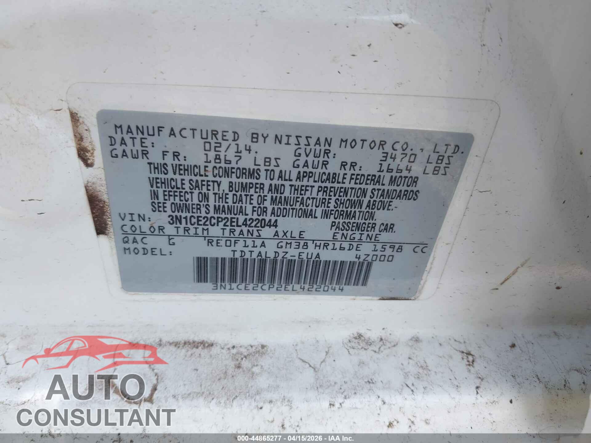 NISSAN VERSA NOTE 2014 - 3N1CE2CP2EL422044