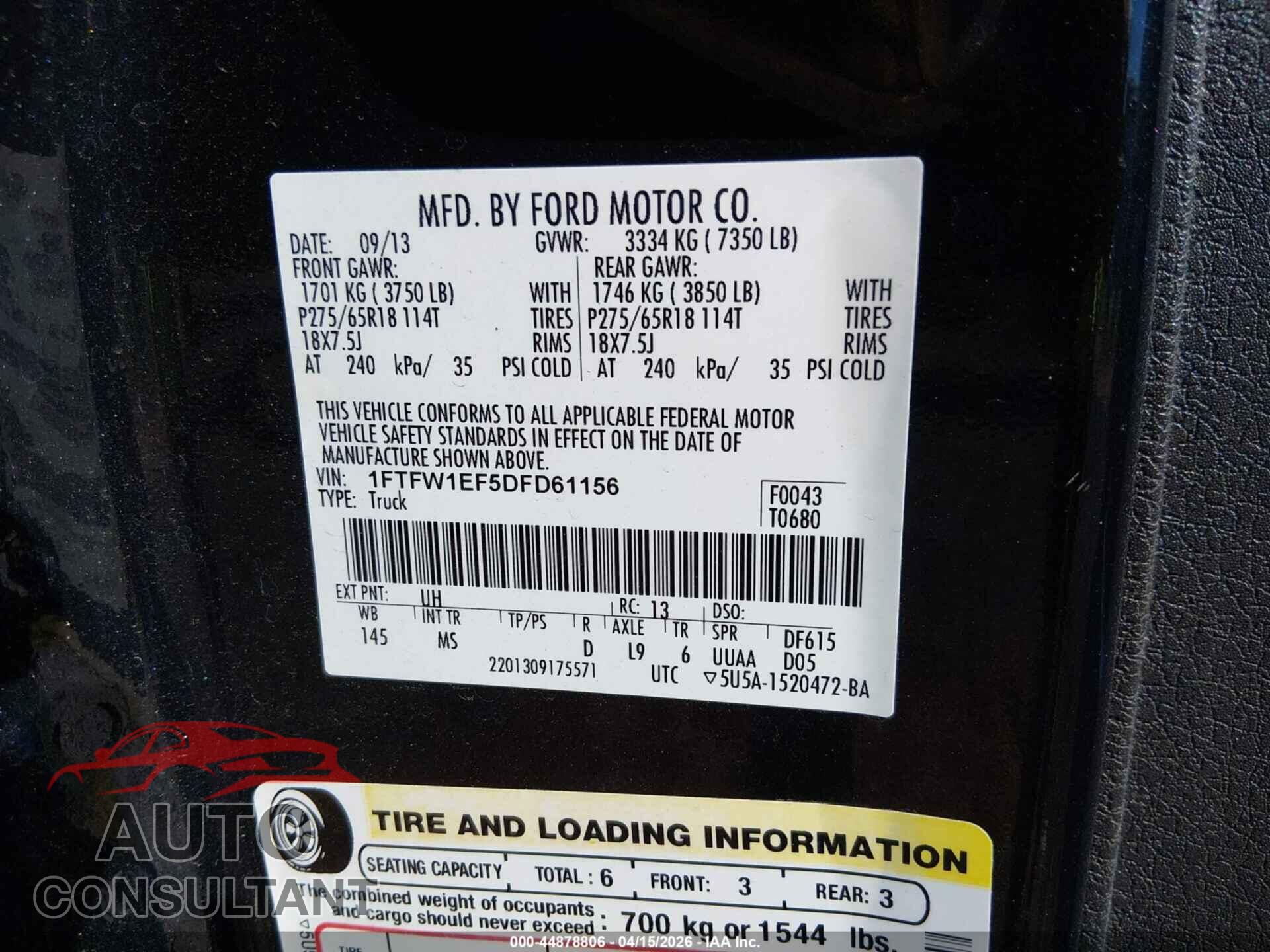 FORD F-150 2013 - 1FTFW1EF5DFD61156