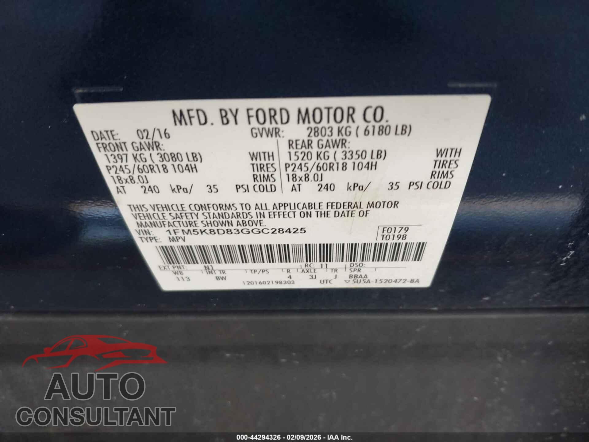 FORD EXPLORER 2016 - 1FM5K8D83GGC28425