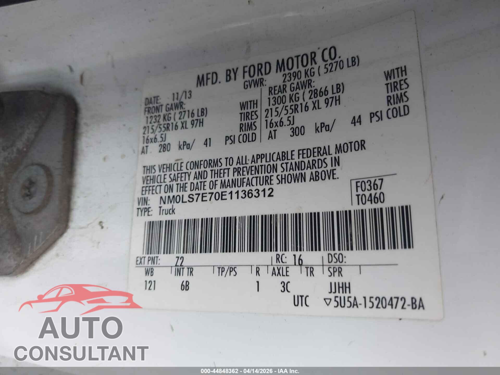 FORD TRANSIT CONNECT 2014 - NM0LS7E70E1136312