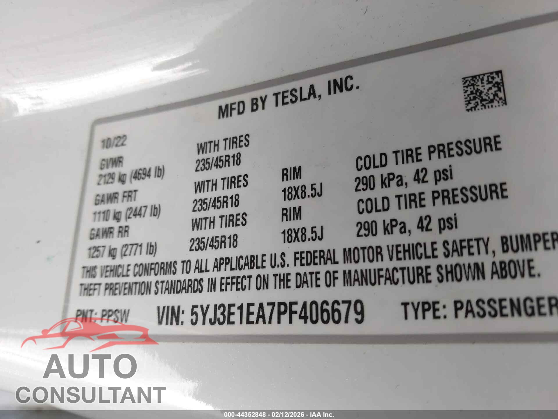TESLA MODEL 3 2023 - 5YJ3E1EA7PF406679