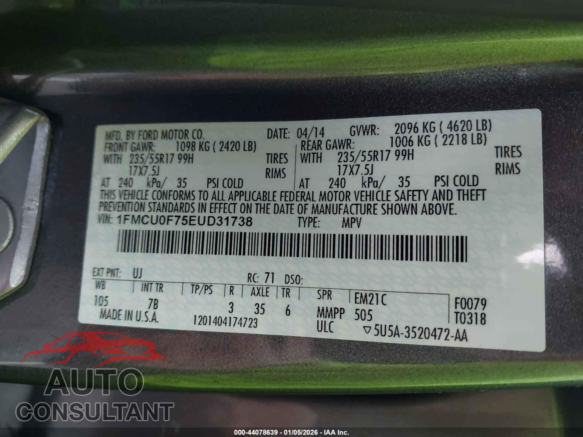 FORD ESCAPE 2014 - 1FMCU0F75EUD31738