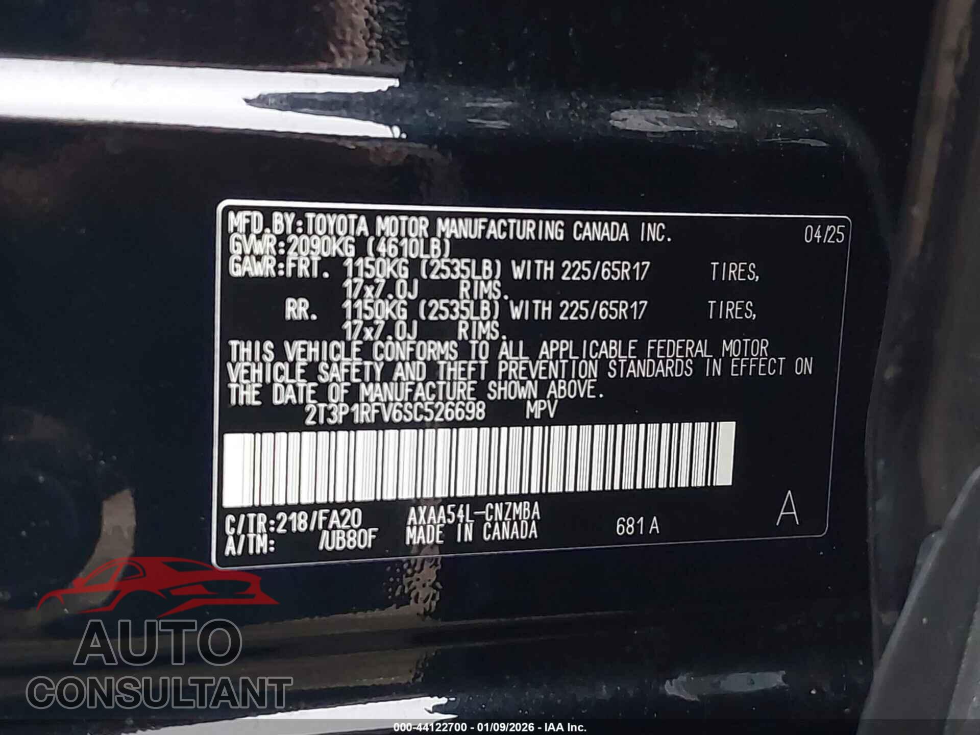 TOYOTA RAV4 2025 - 2T3P1RFV6SC526698