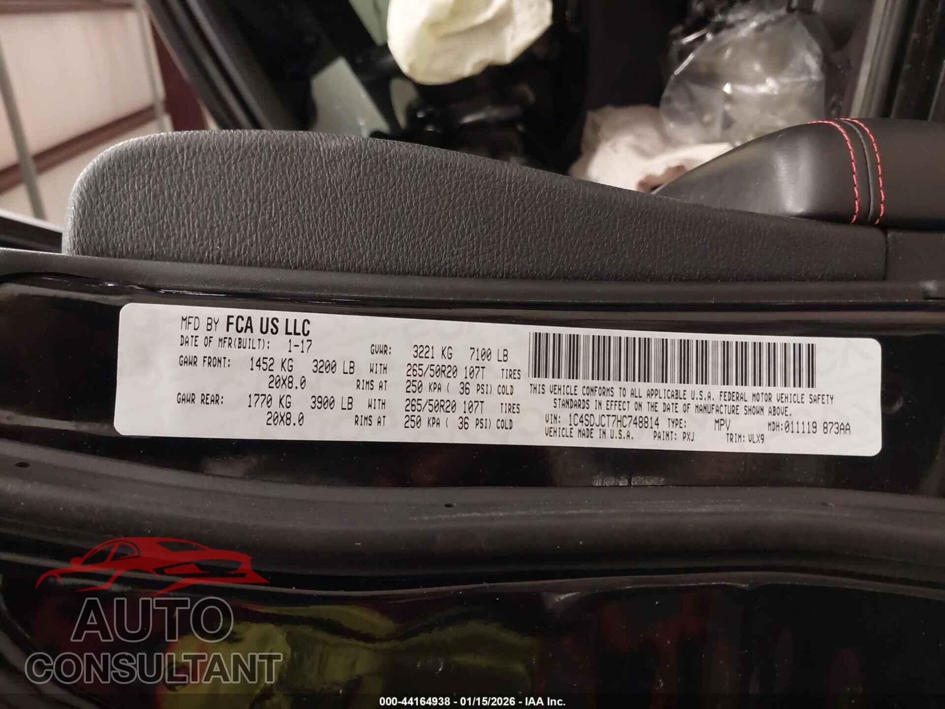DODGE DURANGO 2017 - 1C4SDJCT7HC748814