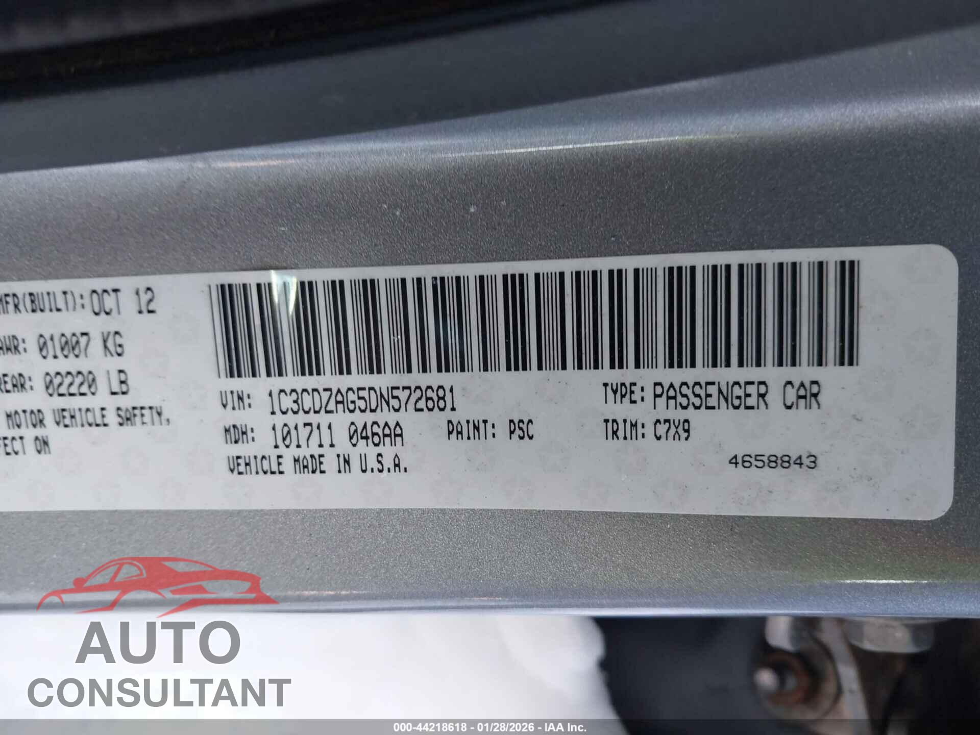 DODGE AVENGER 2013 - 1C3CDZAG5DN572681