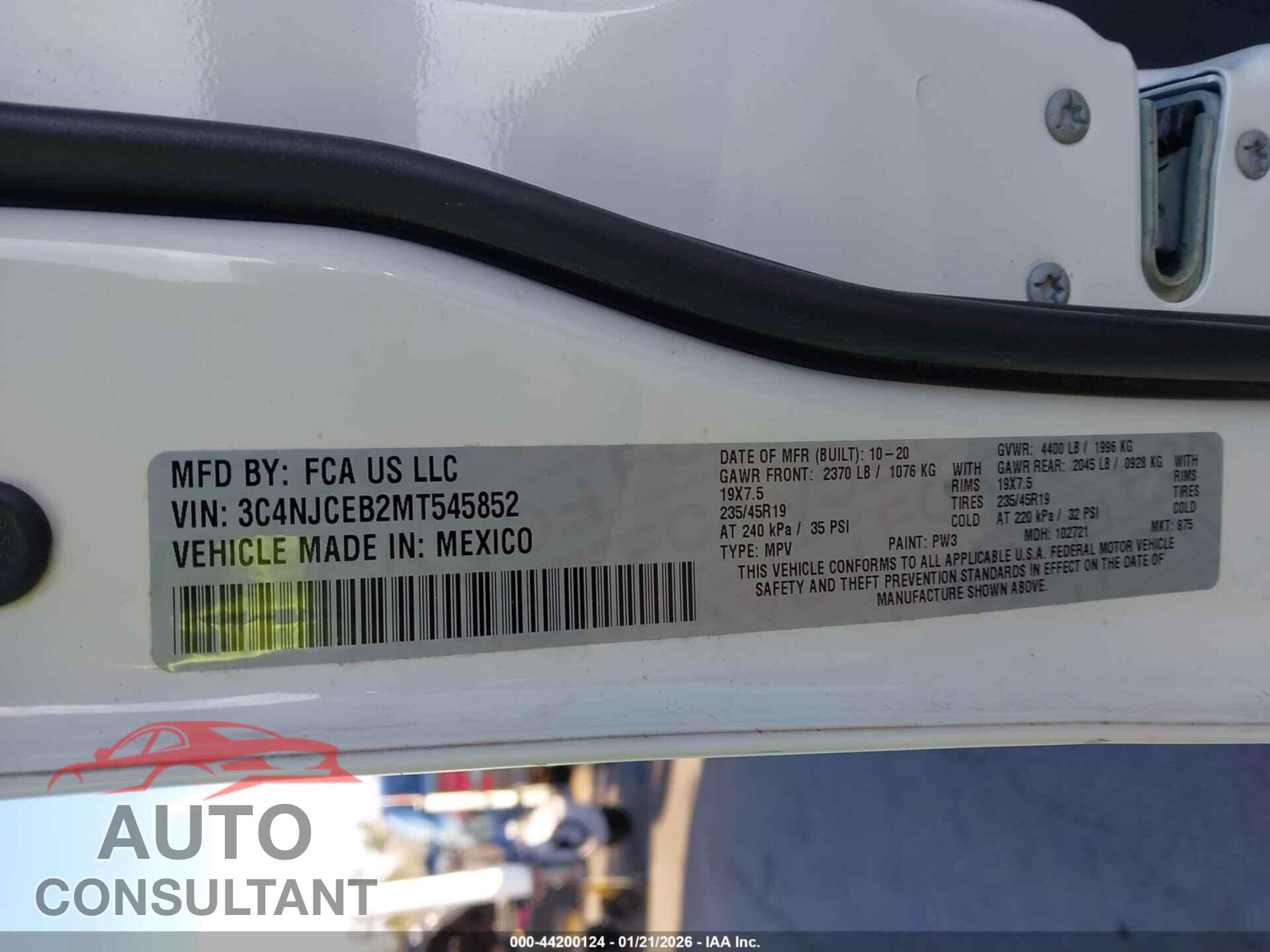JEEP COMPASS 2021 - 3C4NJCEB2MT545852
