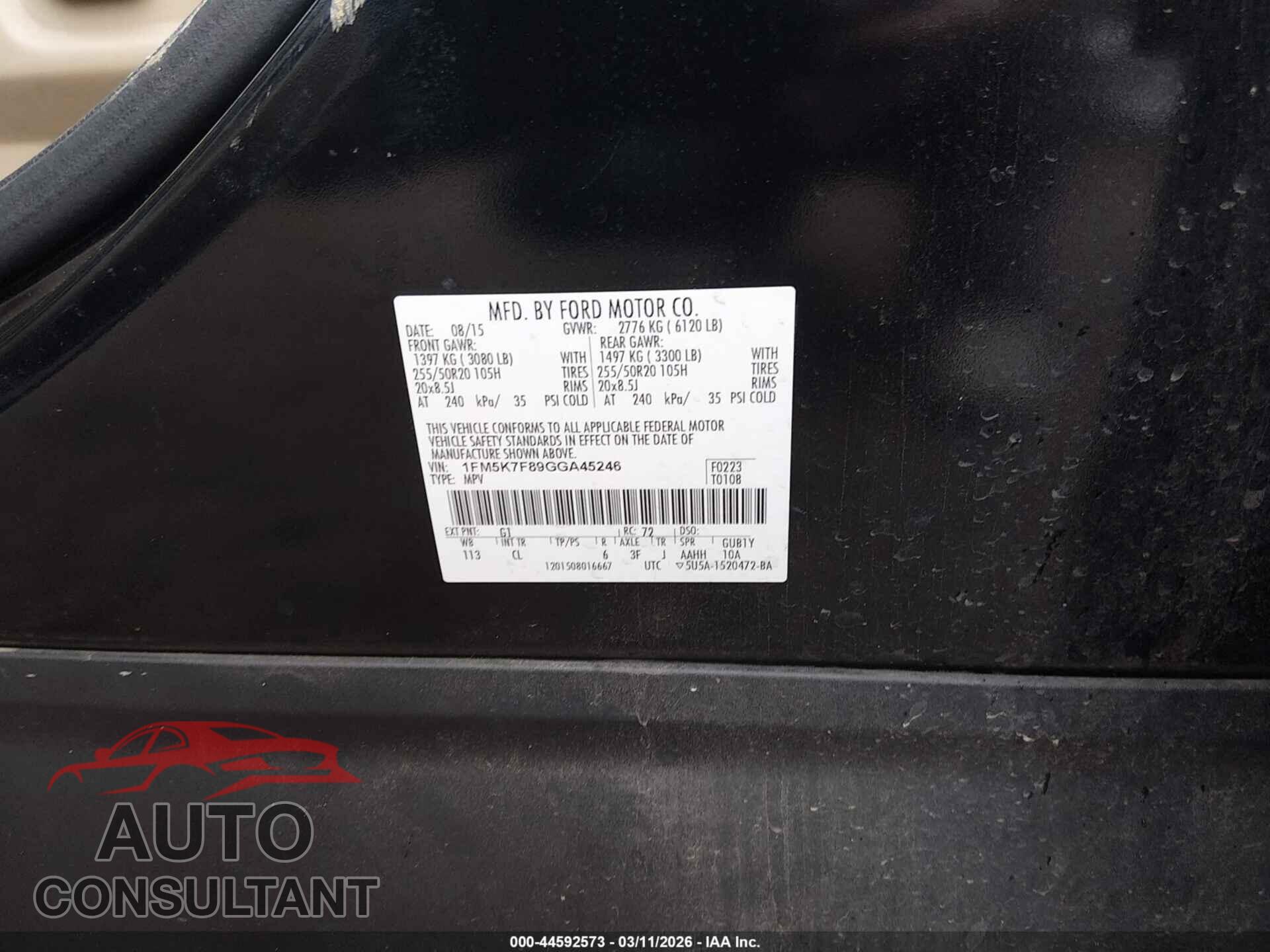 FORD EXPLORER 2016 - 1FM5K7F89GGA45246
