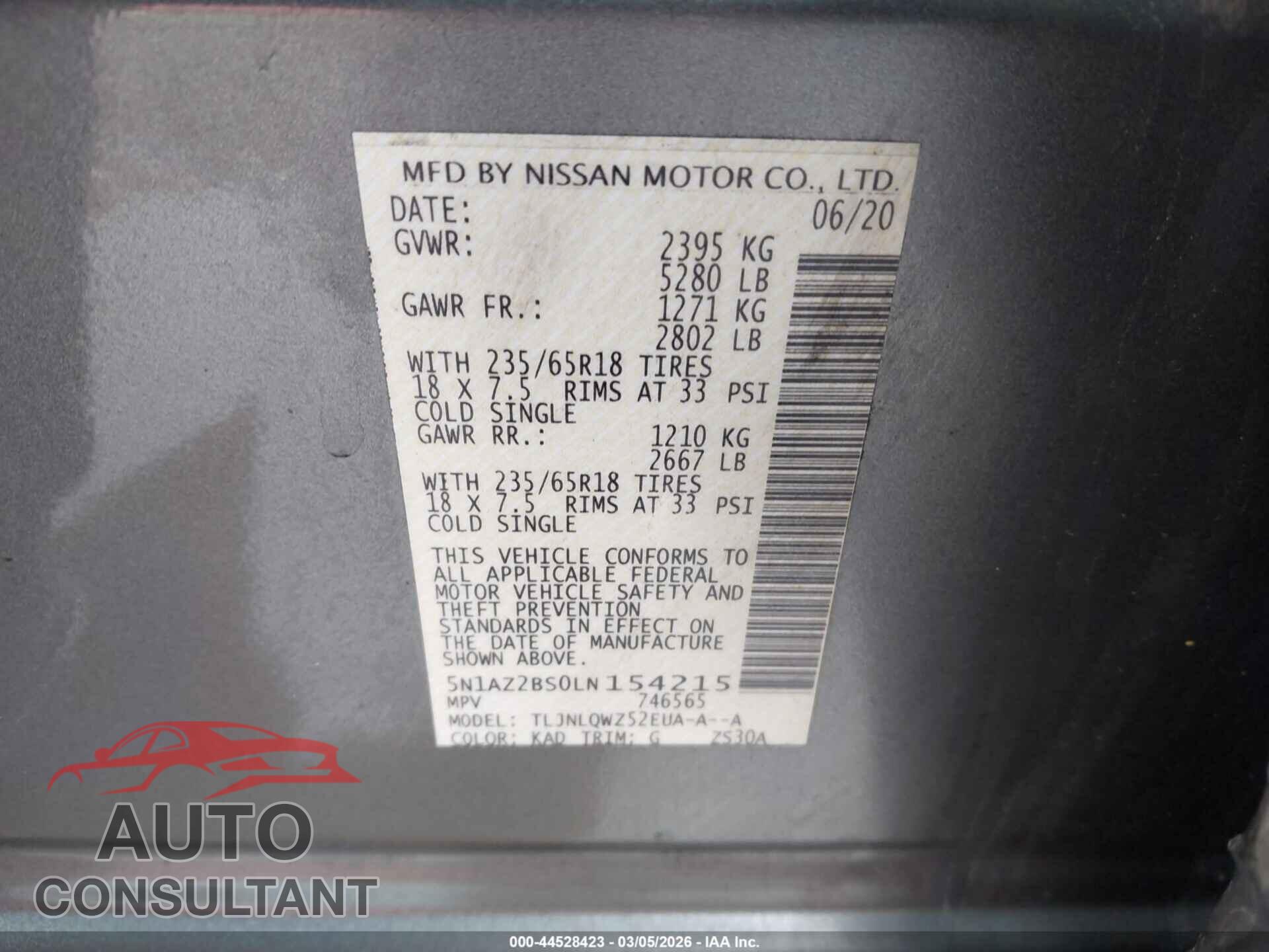 NISSAN MURANO 2020 - 5N1AZ2BS0LN154215