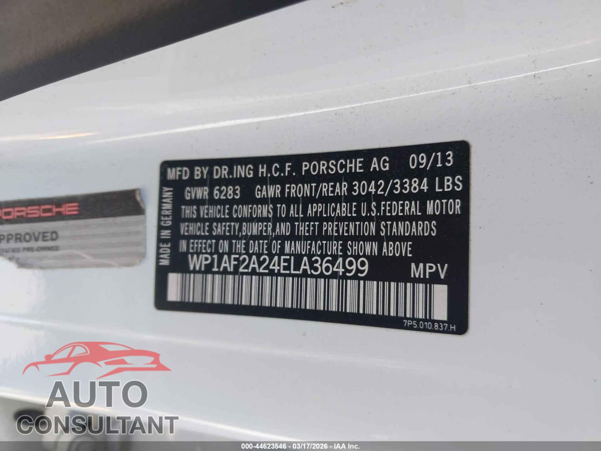 PORSCHE CAYENNE 2014 - WP1AF2A24ELA36499