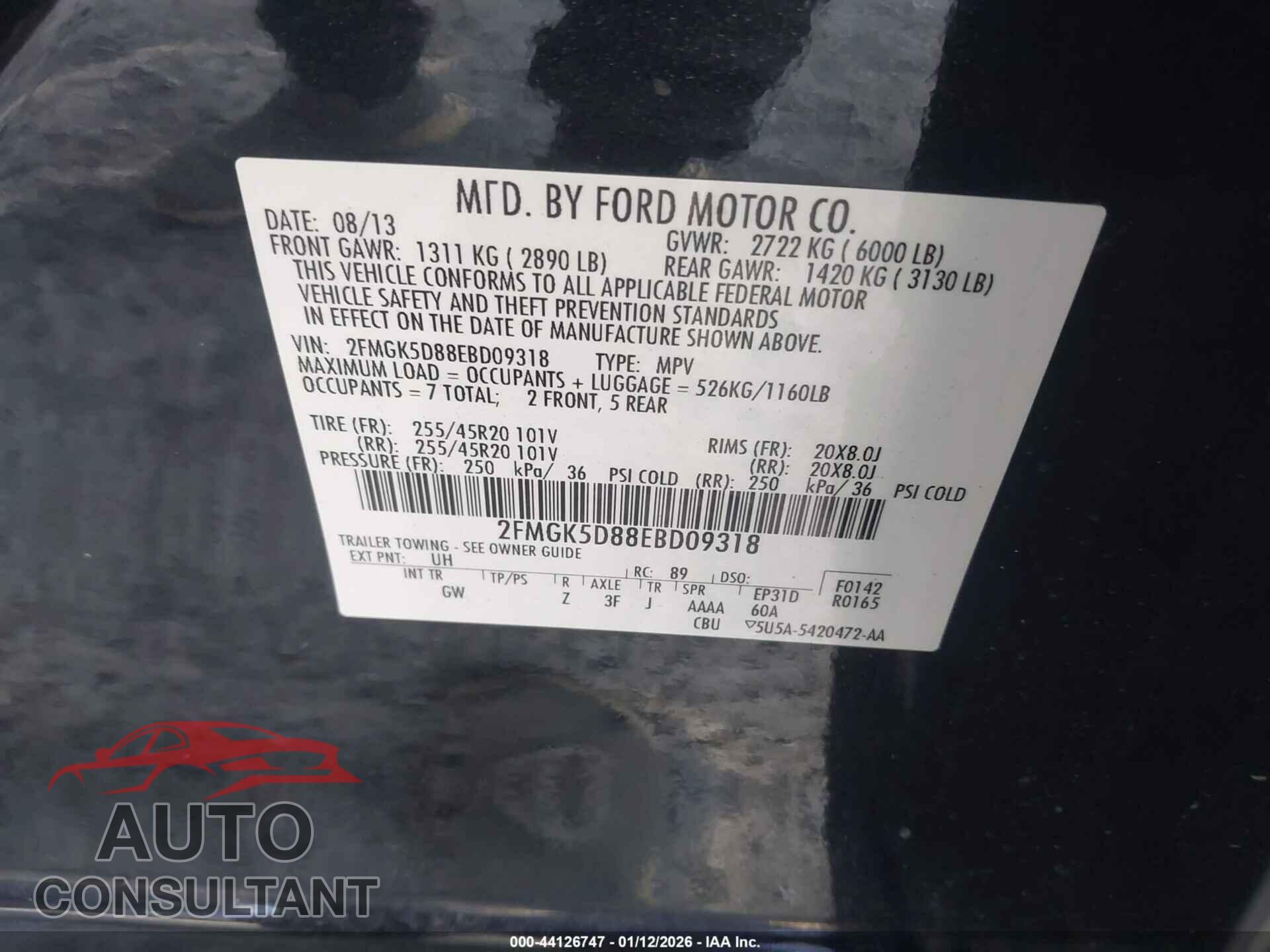 FORD FLEX 2014 - 2FMGK5D88EBD09318