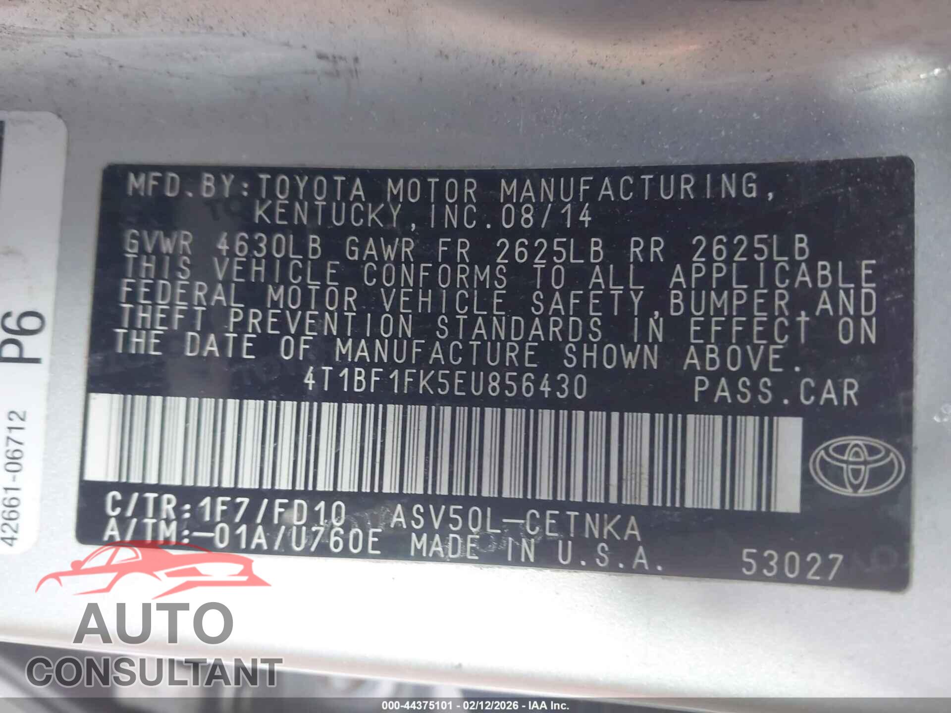 TOYOTA CAMRY 2014 - 4T1BF1FK5EU856430