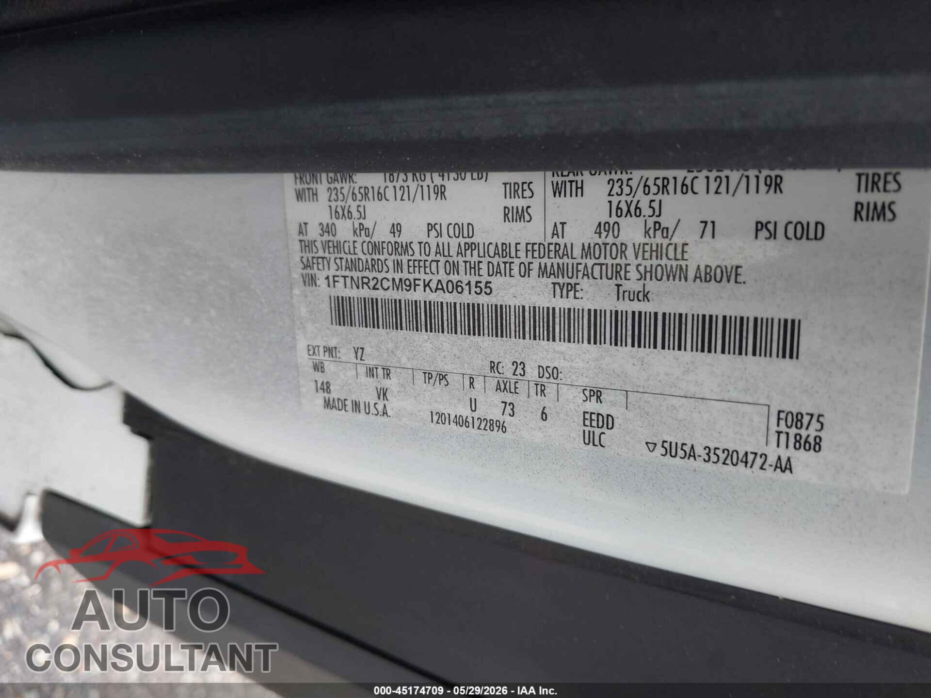 FORD TRANSIT-250 2015 - 1FTNR2CM9FKA06155
