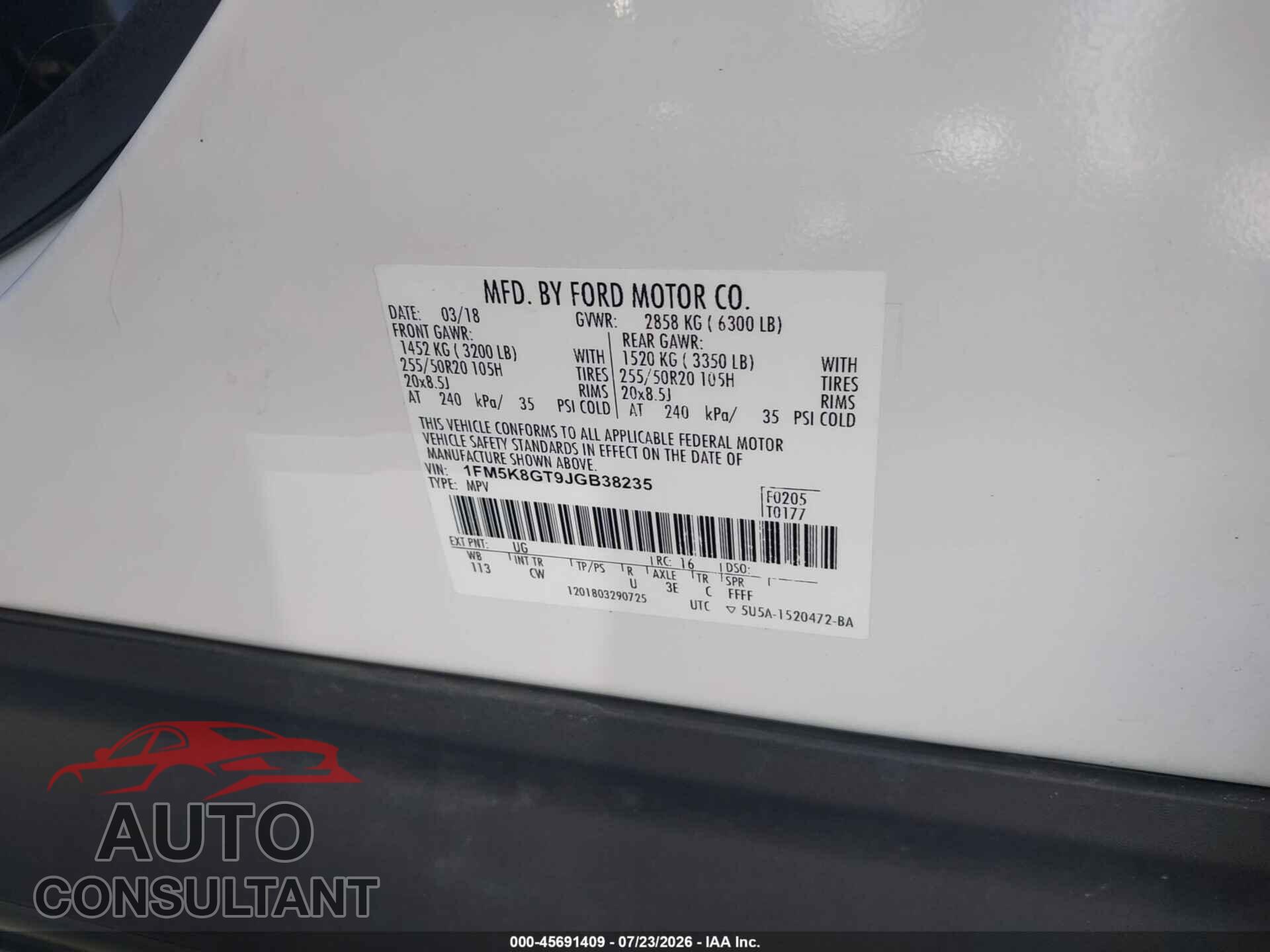 FORD EXPLORER 2018 - 1FM5K8GT9JGB38235
