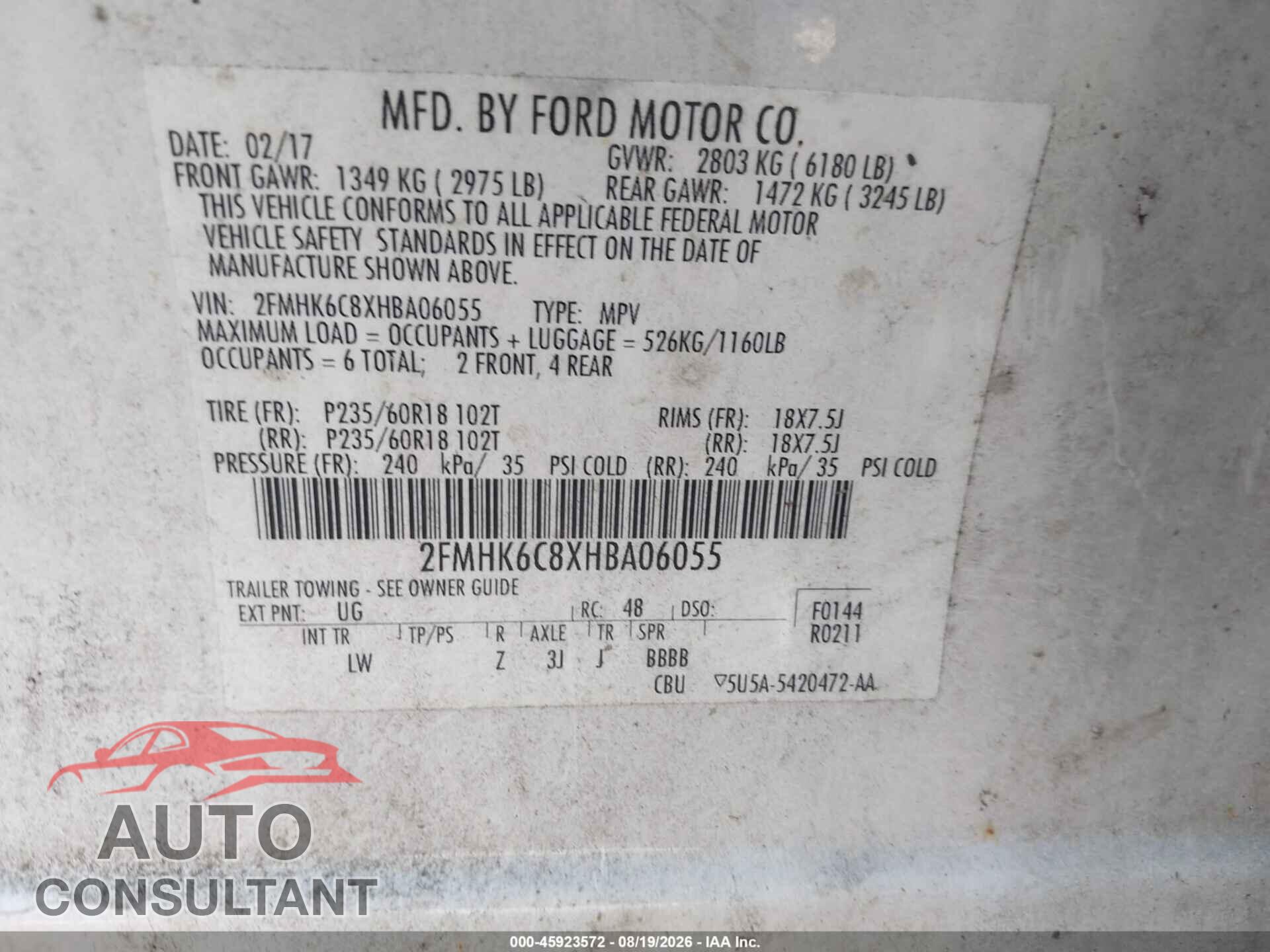 FORD FLEX 2017 - 2FMHK6C8XHBA06055