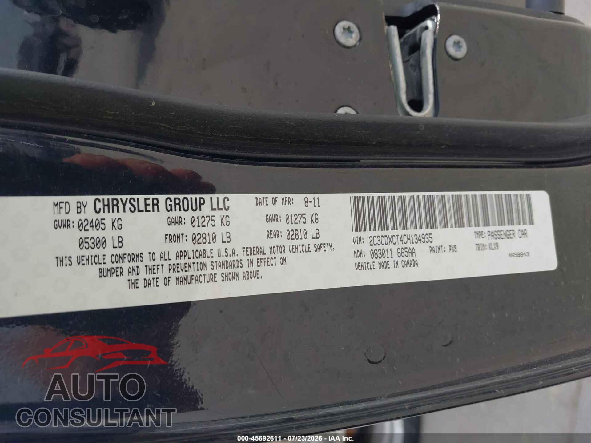 DODGE CHARGER 2012 - 2C3CDXCT4CH134935
