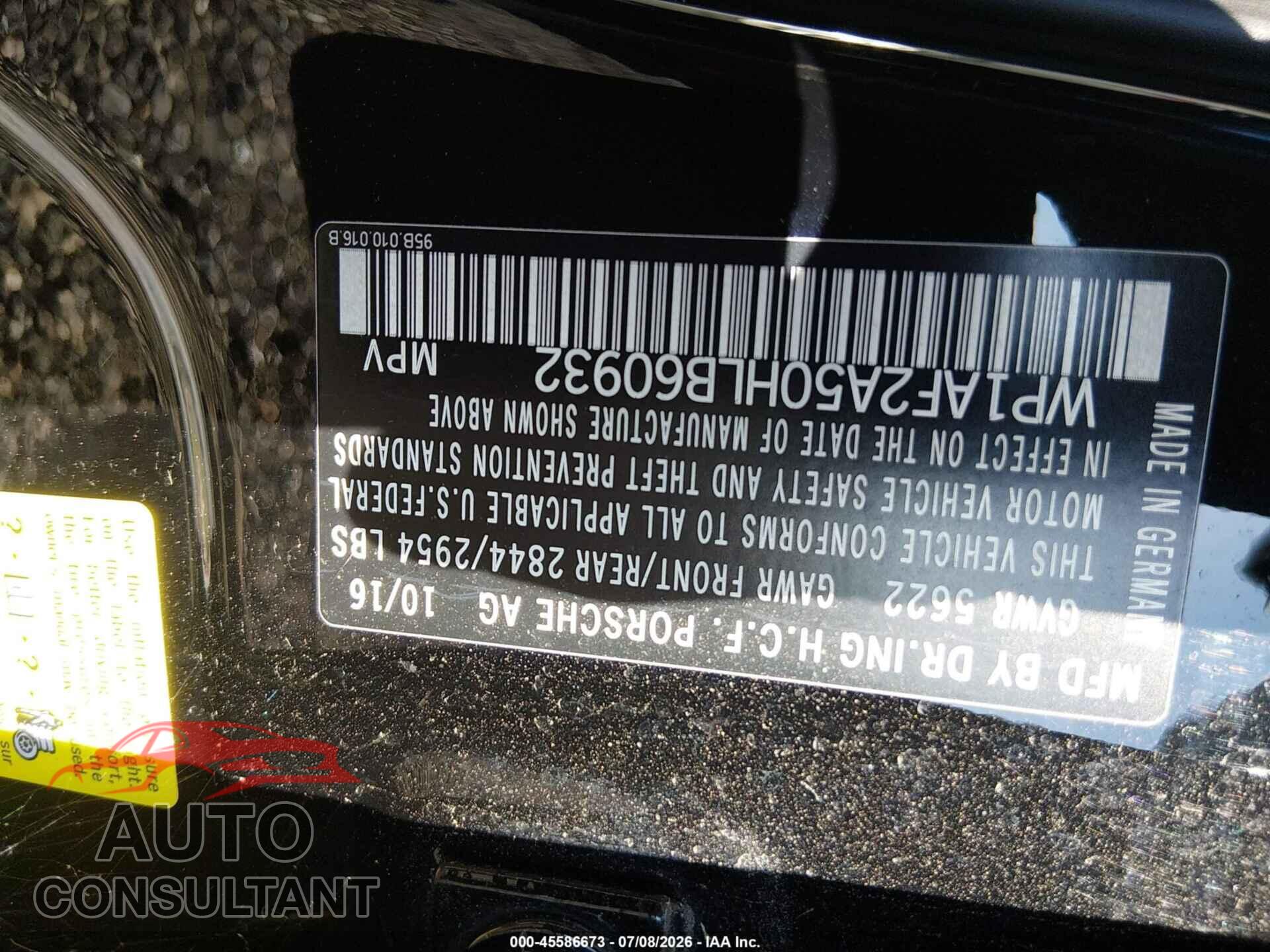 PORSCHE MACAN 2017 - WP1AF2A50HLB60932