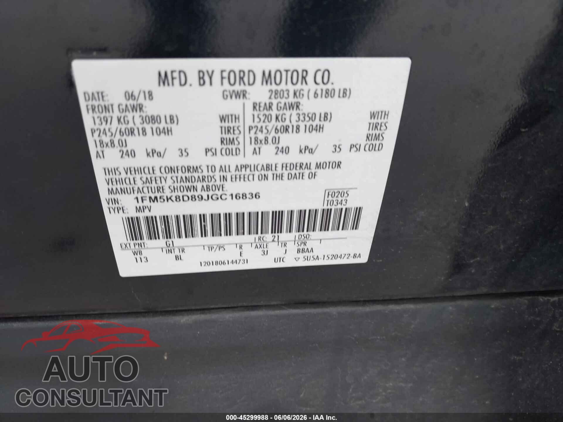 FORD EXPLORER 2018 - 1FM5K8D89JGC16836