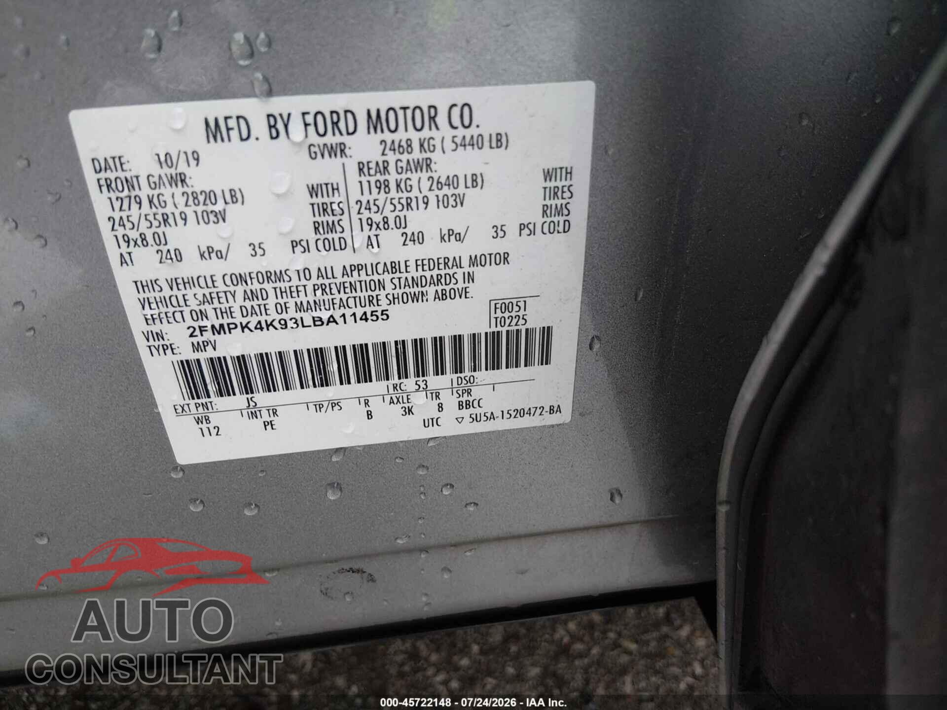 FORD EDGE 2020 - 2FMPK4K93LBA11455