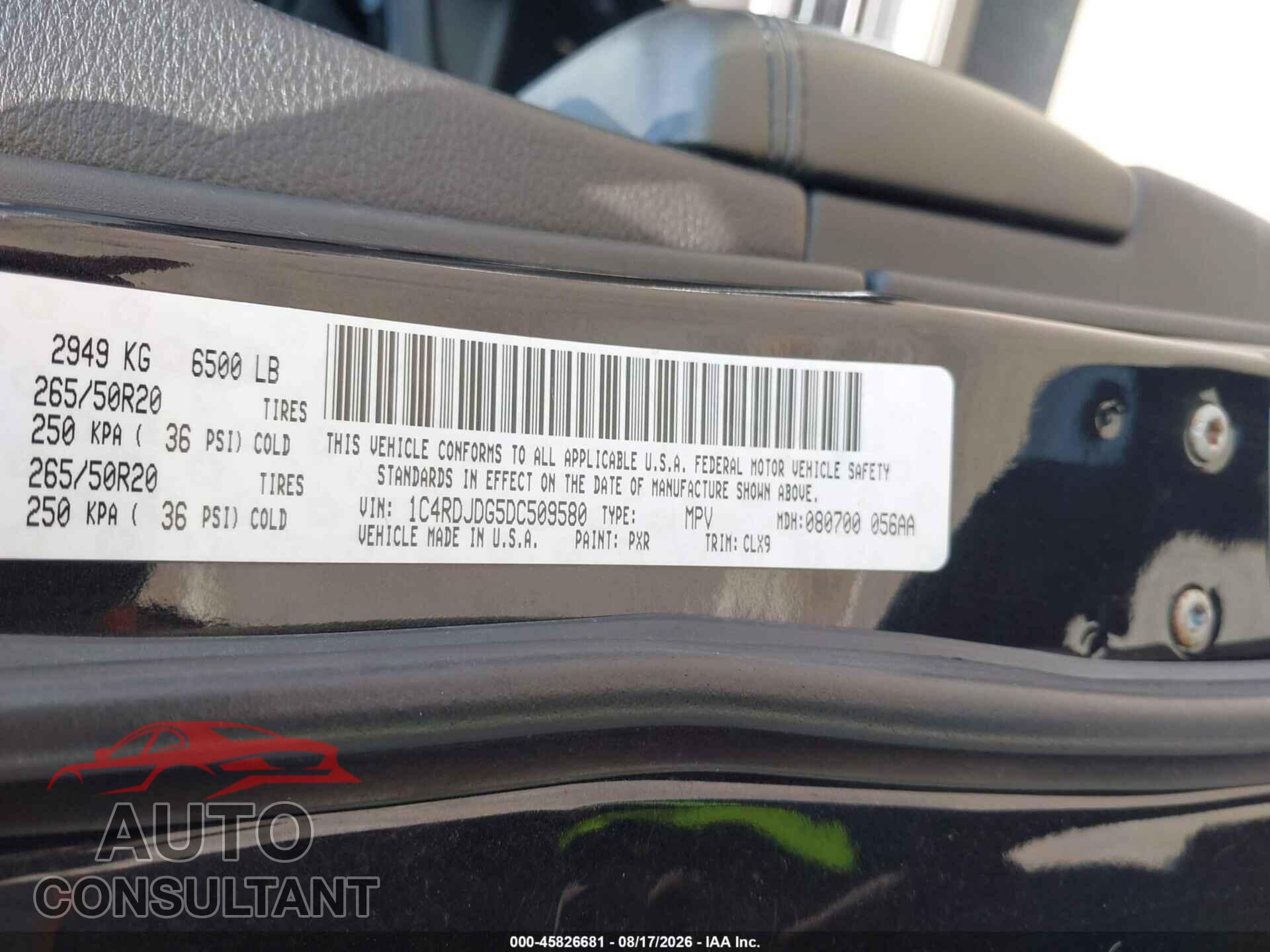 DODGE DURANGO 2013 - 1C4RDJDG5DC509580