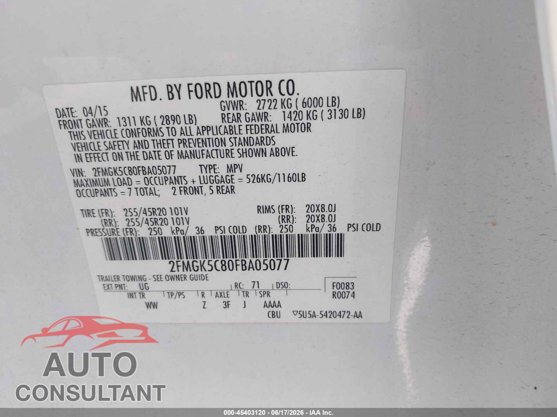 FORD FLEX 2015 - 2FMGK5C80FBA05077