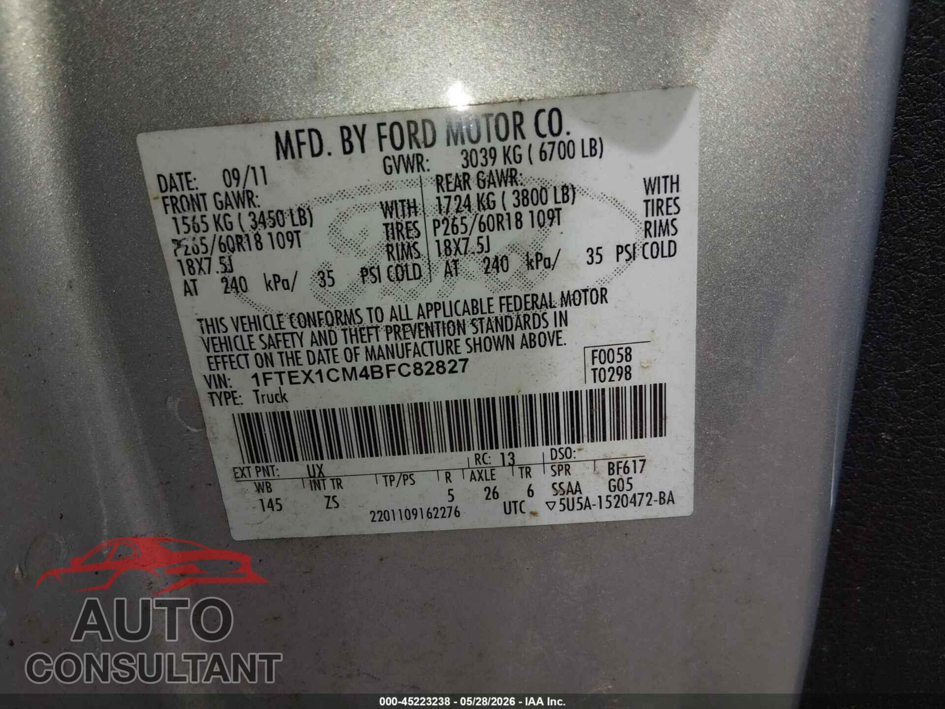 FORD F-150 2011 - 1FTEX1CM4BFC82827