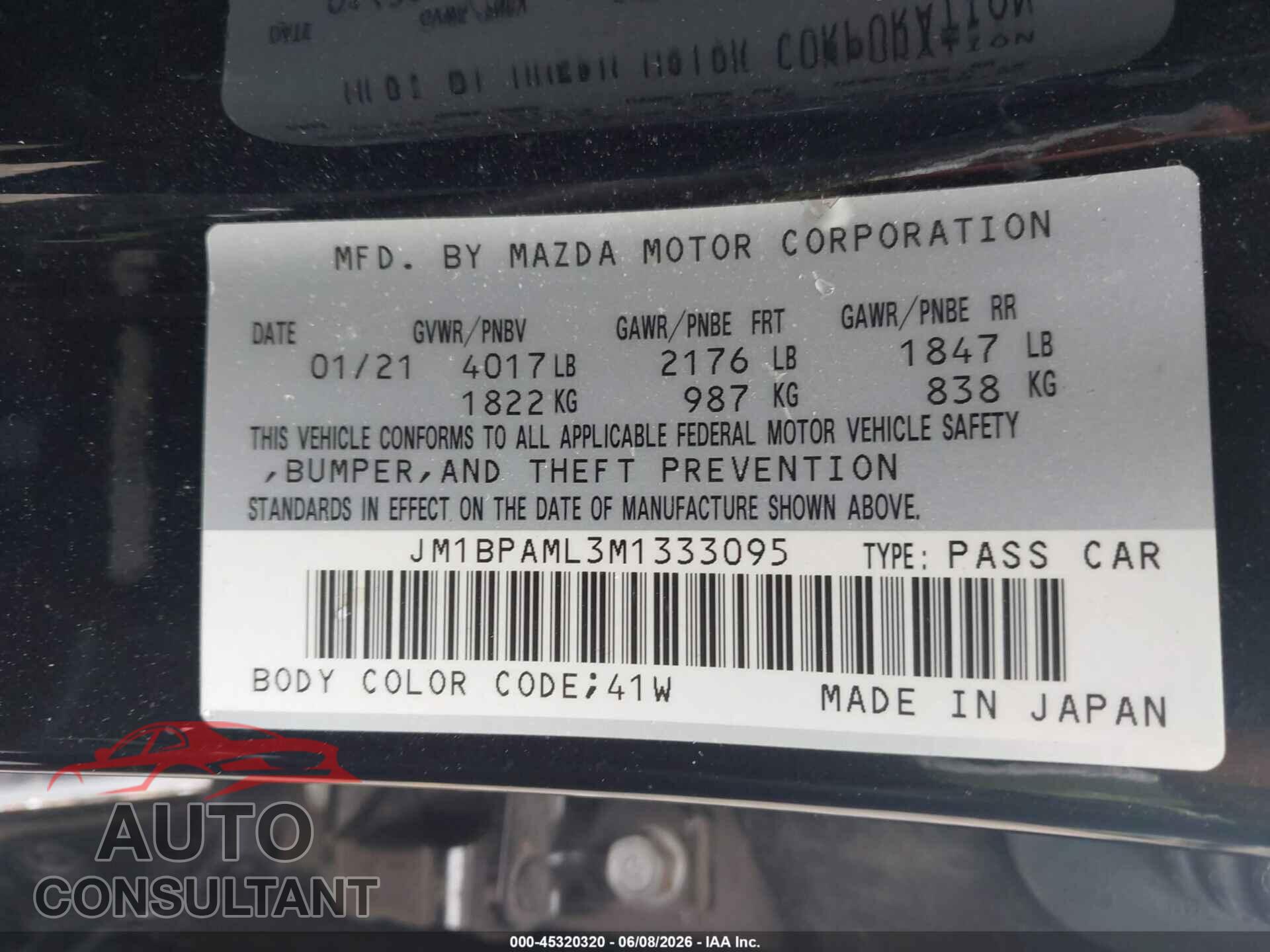 MAZDA MAZDA3 2021 - JM1BPAML3M1333095