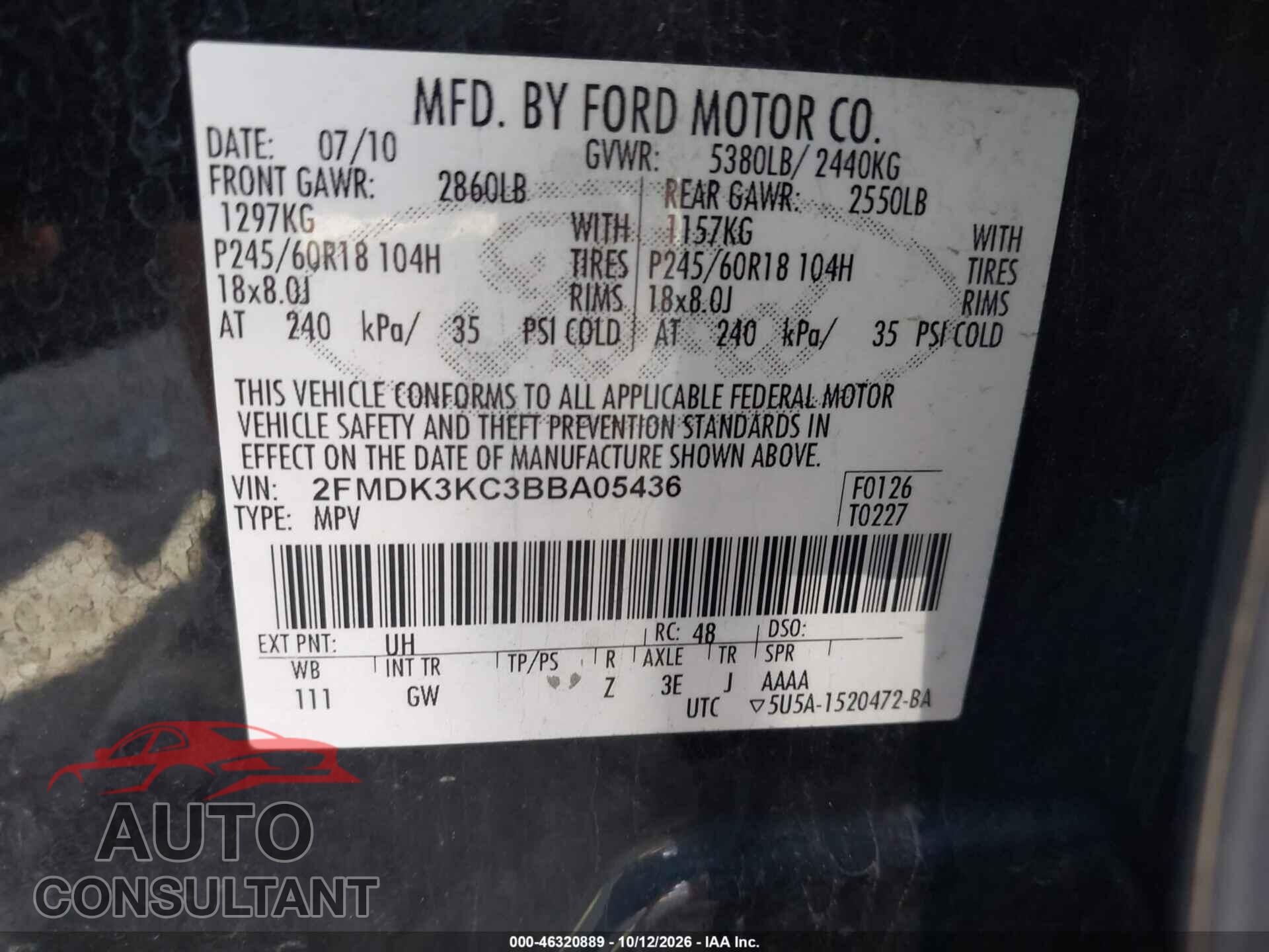 FORD EDGE 2011 - 2FMDK3KC3BBA05436