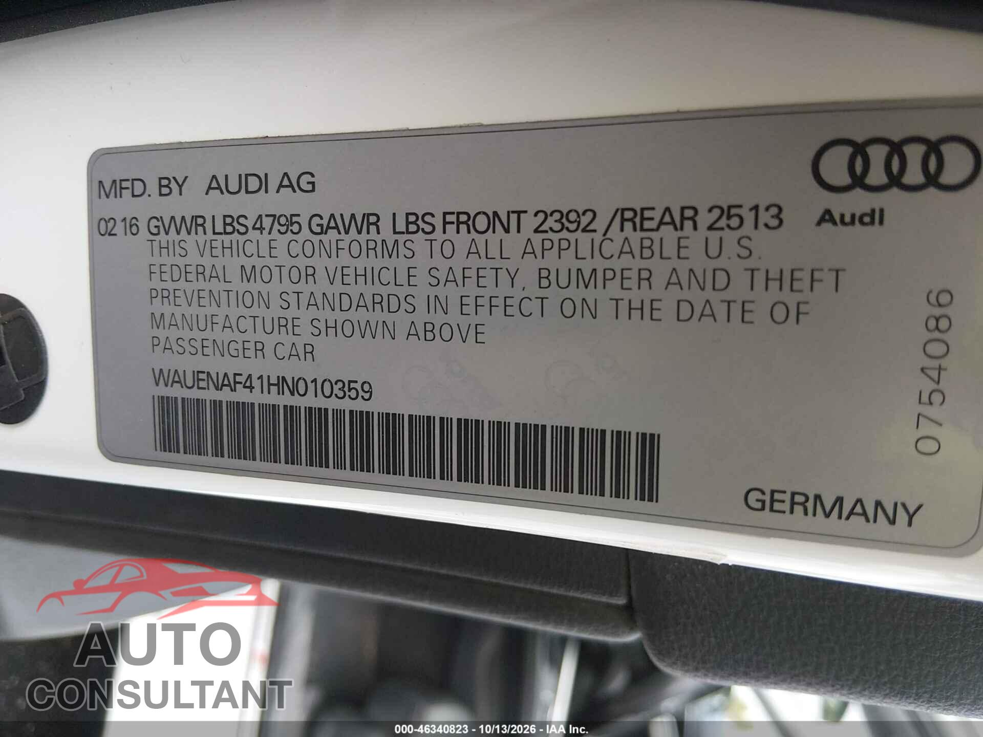 AUDI A4 2017 - WAUENAF41HN010359