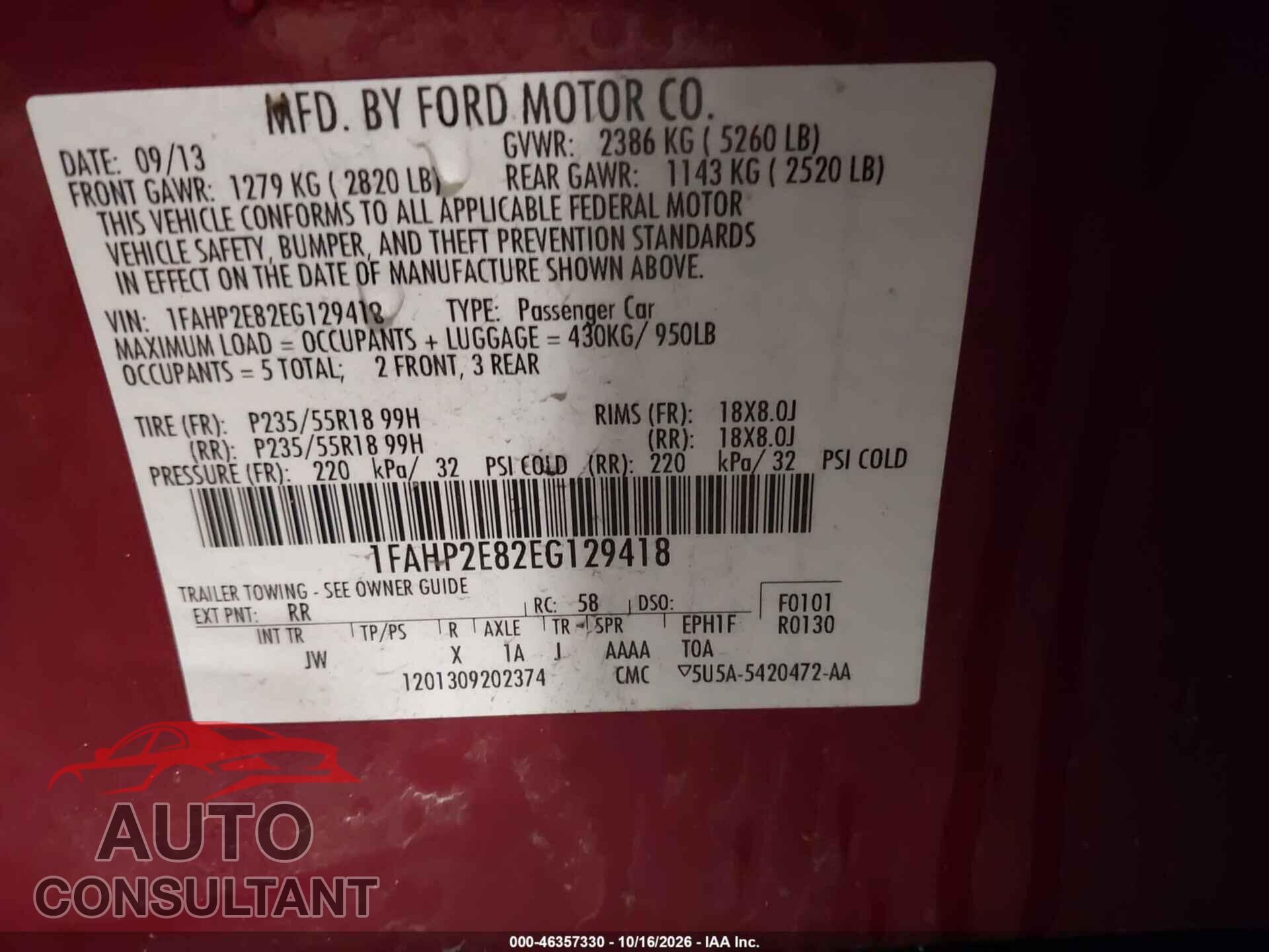 FORD TAURUS 2014 - 1FAHP2E82EG129418