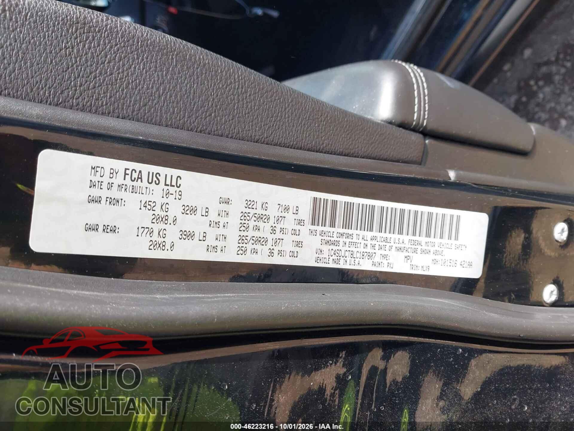 DODGE DURANGO 2020 - 1C4SDJCT8LC187807