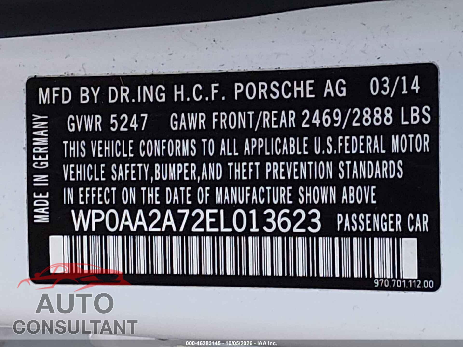 PORSCHE PANAMERA 2014 - WP0AA2A72EL013623