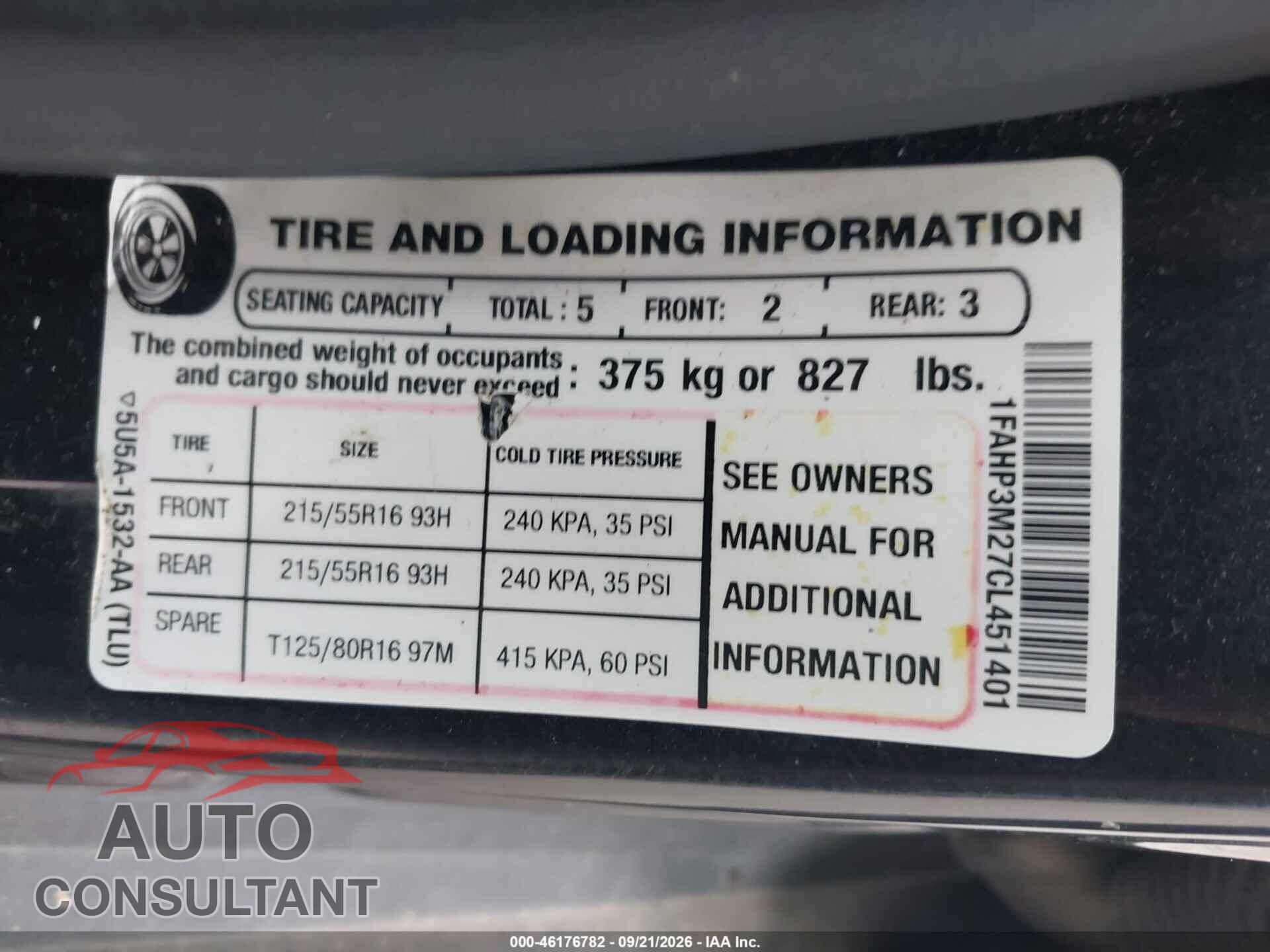 FORD FOCUS 2012 - 1FAHP3M27CL451401