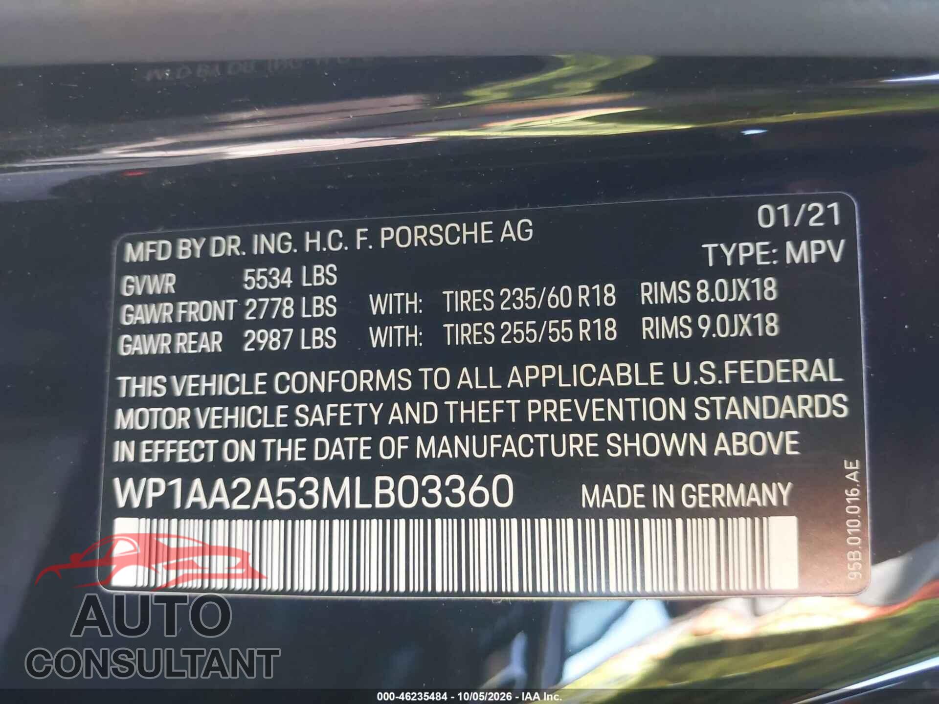 PORSCHE MACAN 2021 - WP1AA2A53MLB03360