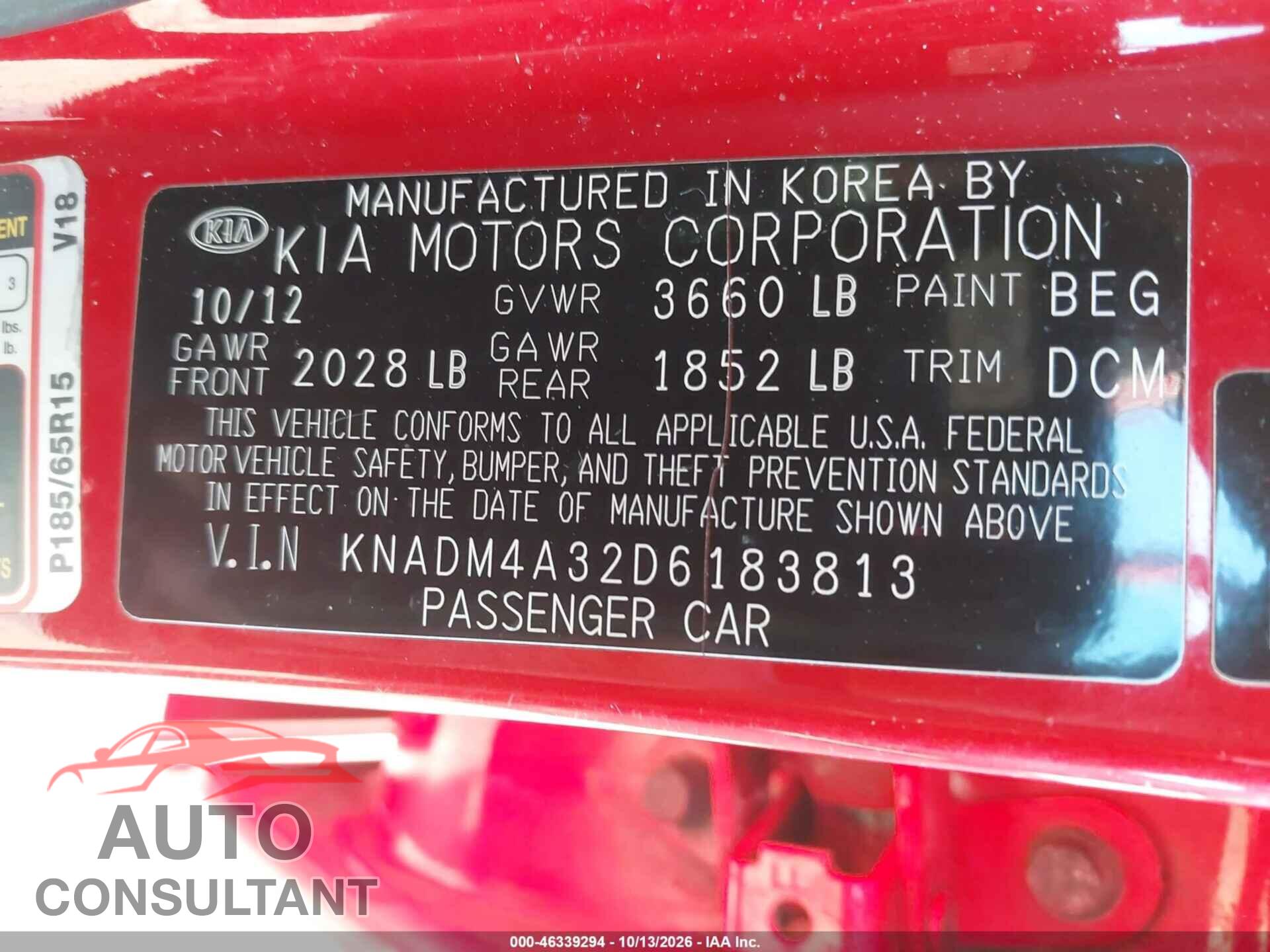 KIA RIO 2013 - KNADM4A32D6183813
