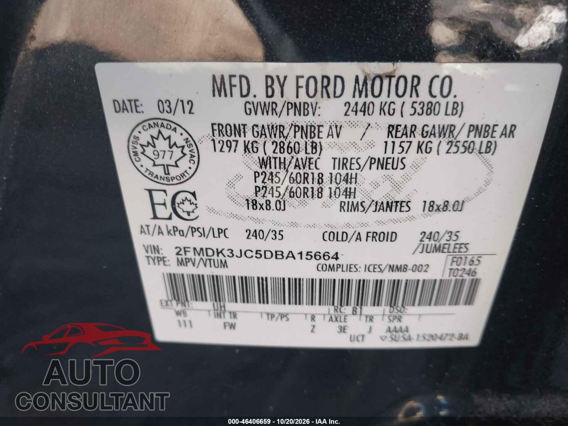 FORD EDGE 2013 - 2FMDK3JC5DBA15664