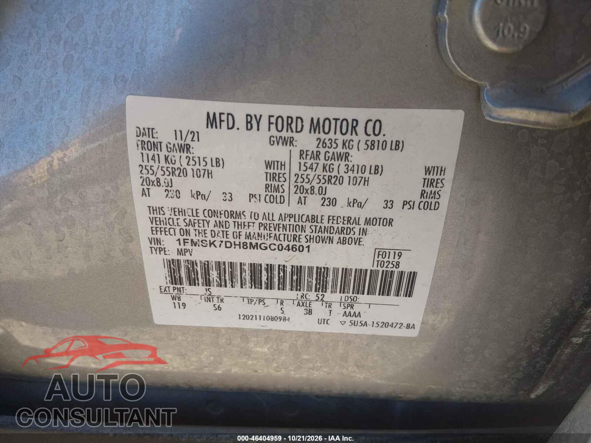 FORD EXPLORER 2021 - 1FMSK7DH8MGC04601