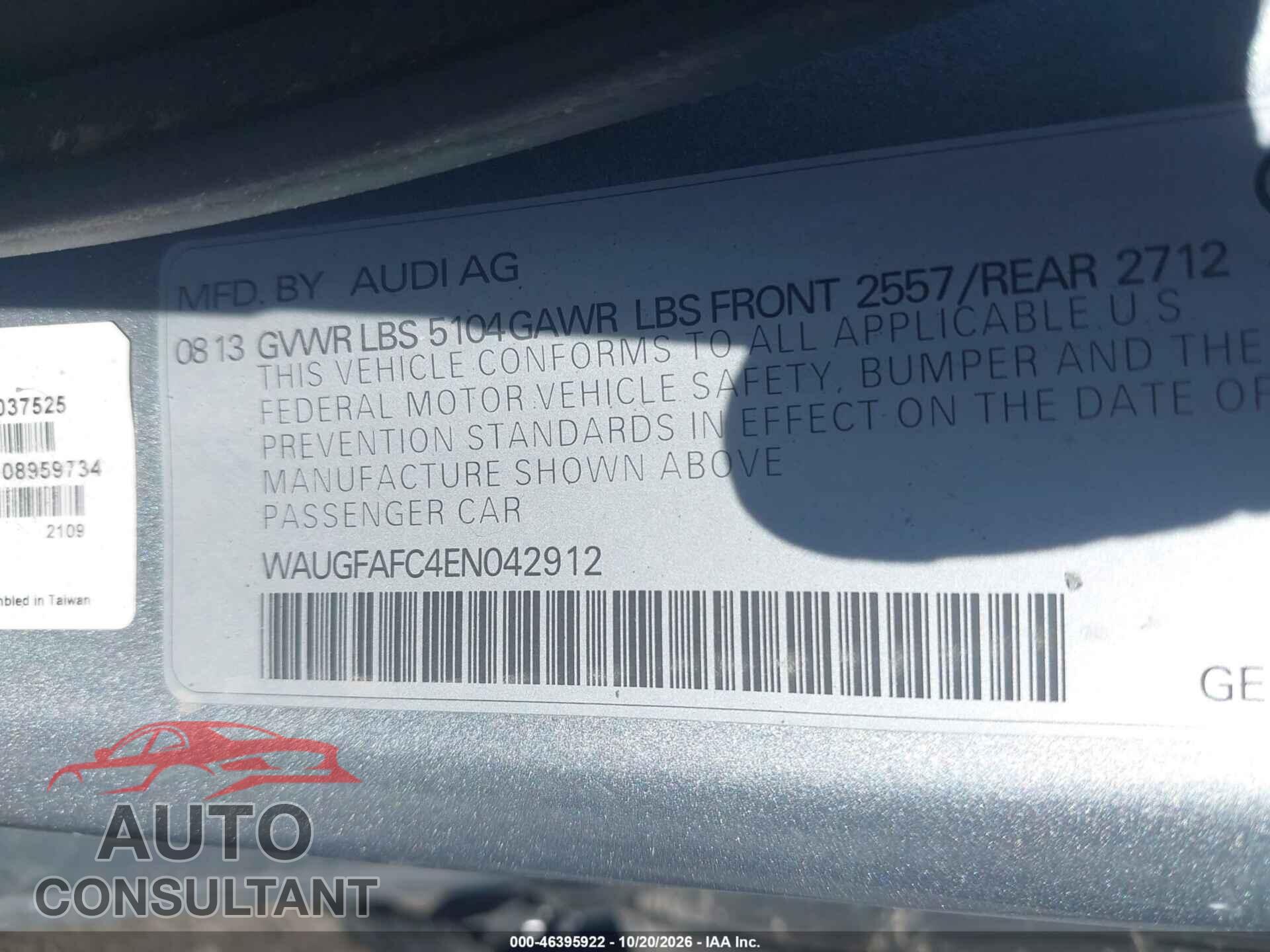 AUDI A6 2014 - WAUGFAFC4EN042912