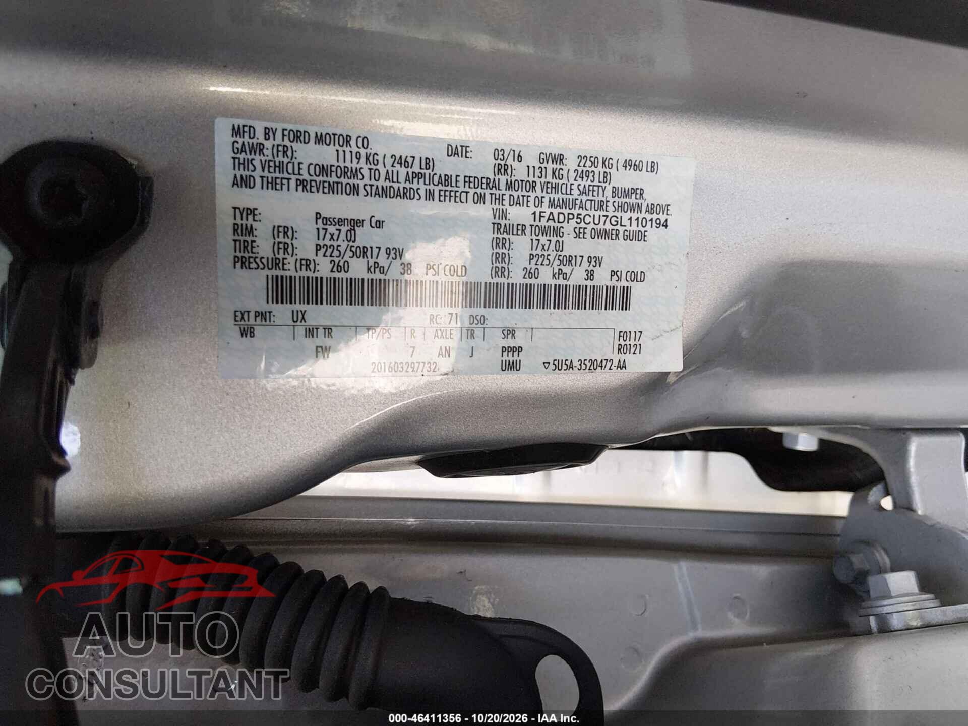 FORD C-MAX ENERGI 2016 - 1FADP5CU7GL110194