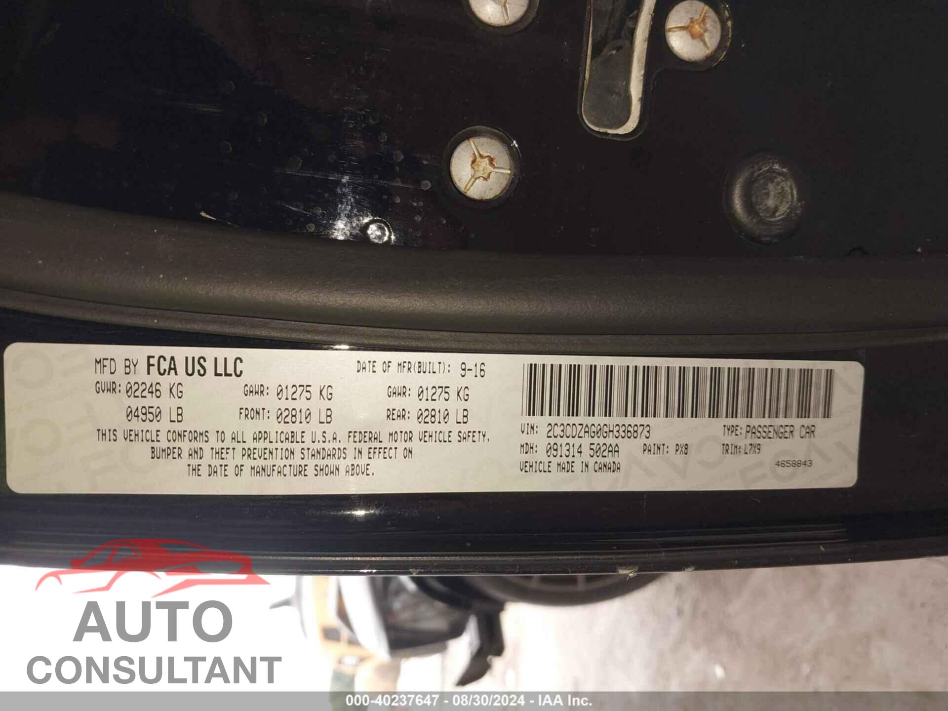 DODGE CHALLENGER 2016 - 2C3CDZAG0GH336873