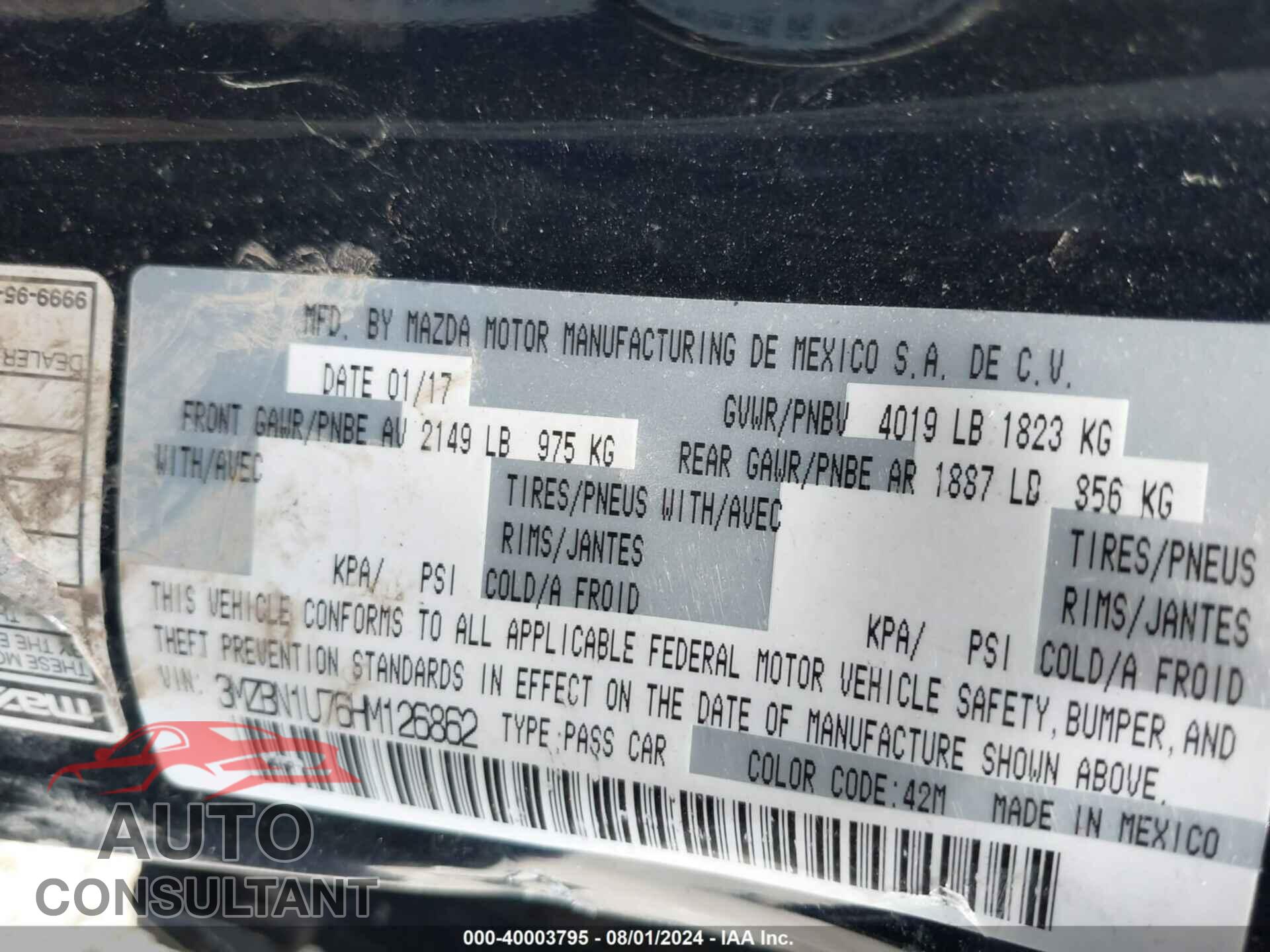 MAZDA MAZDA3 2017 - 3MZBN1U76HM126862