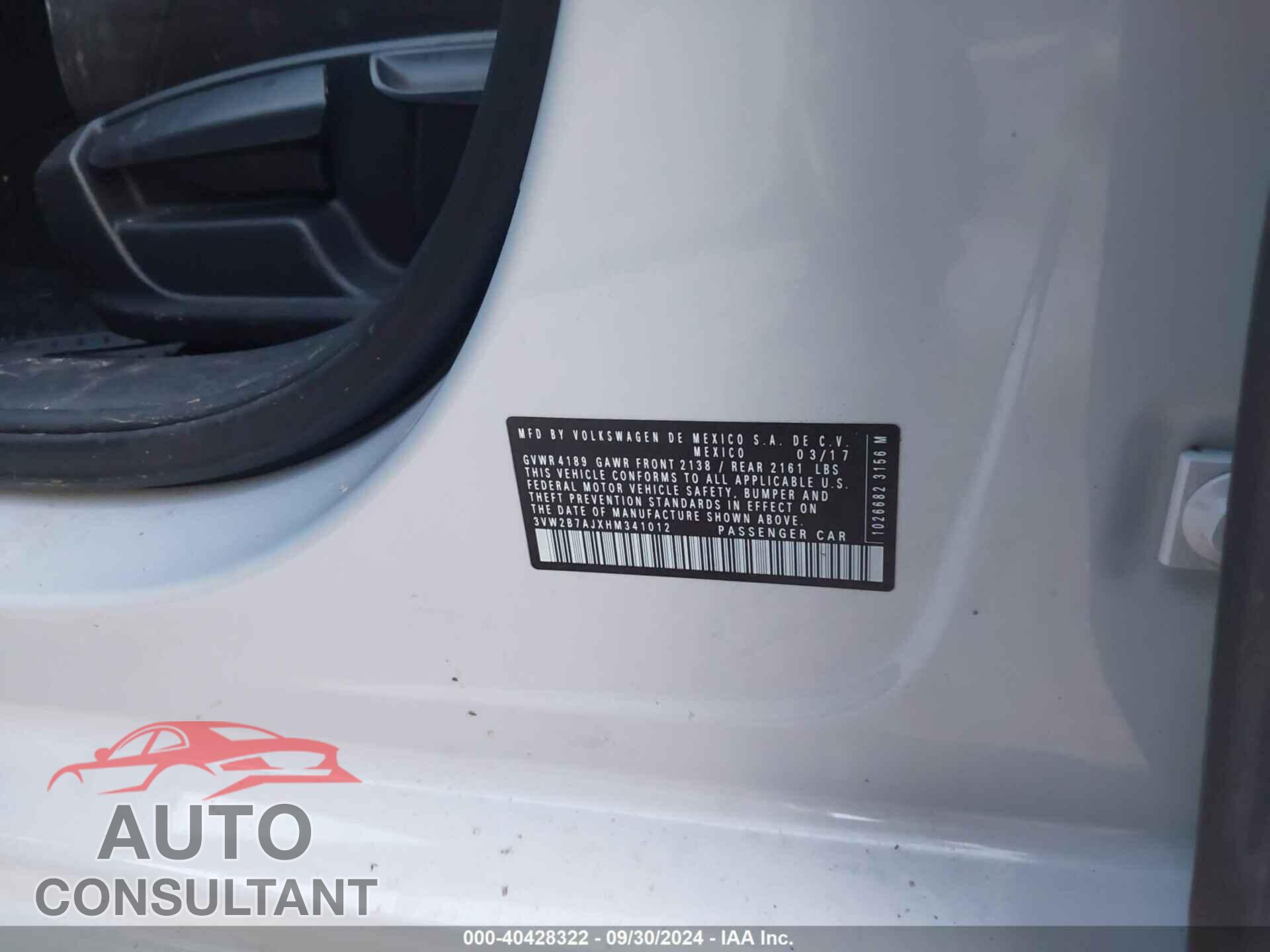 VOLKSWAGEN JETTA 2017 - 3VW2B7AJXHM341012