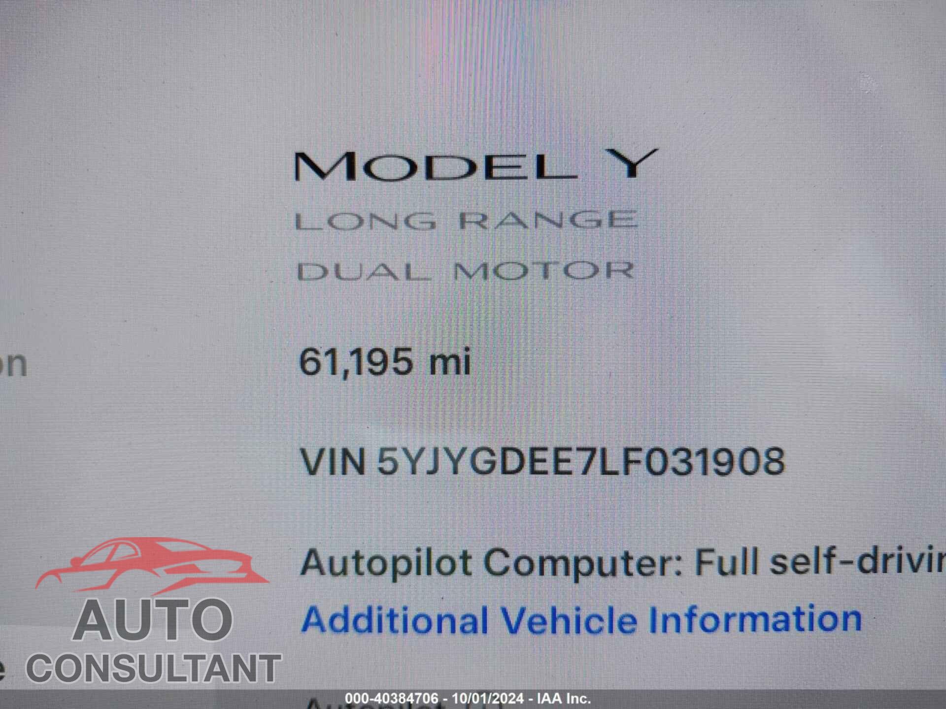 TESLA MODEL Y 2020 - 5YJYGDEE7LF031908