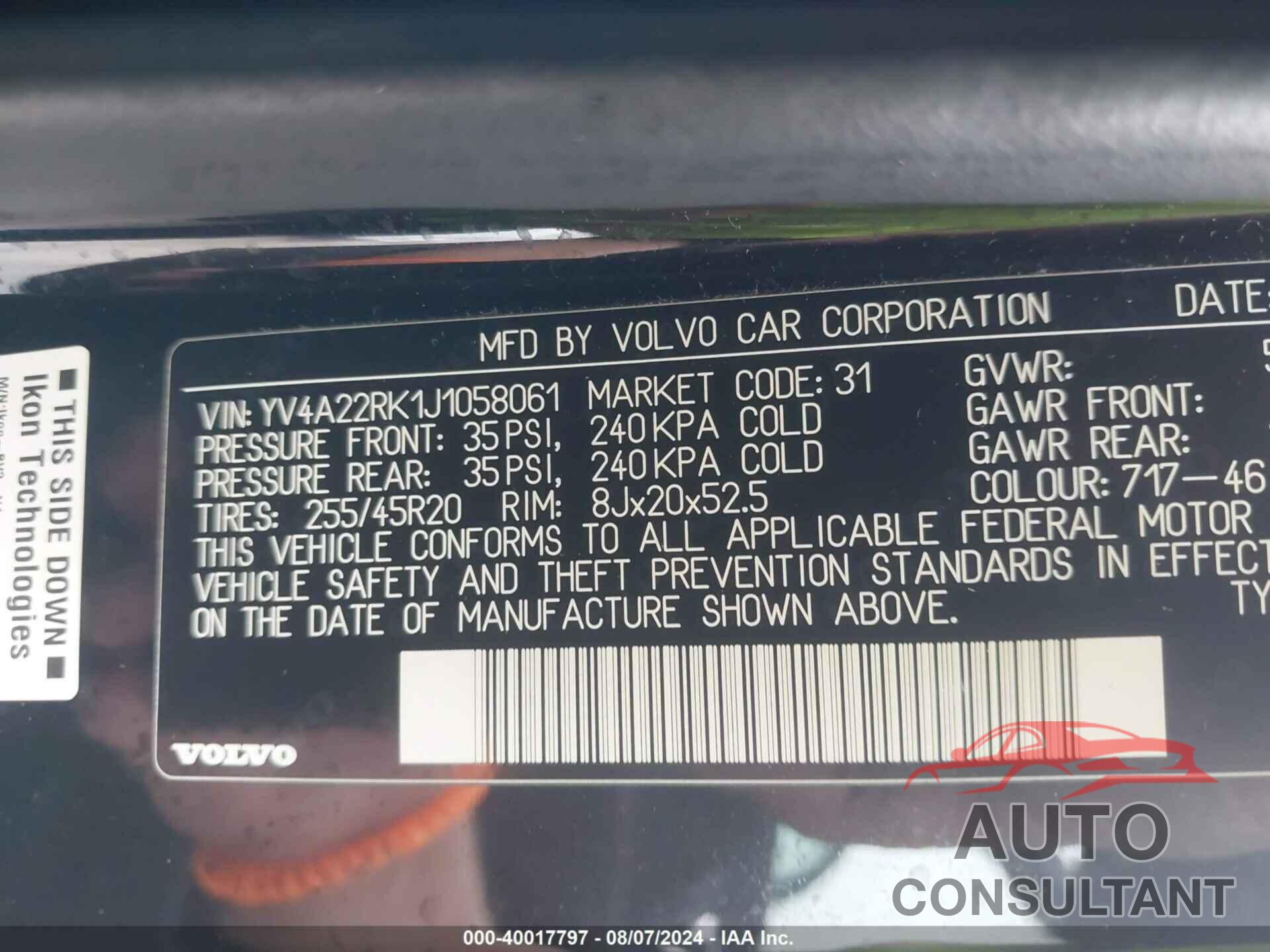 VOLVO XC60 2018 - YV4A22RK1J1058061