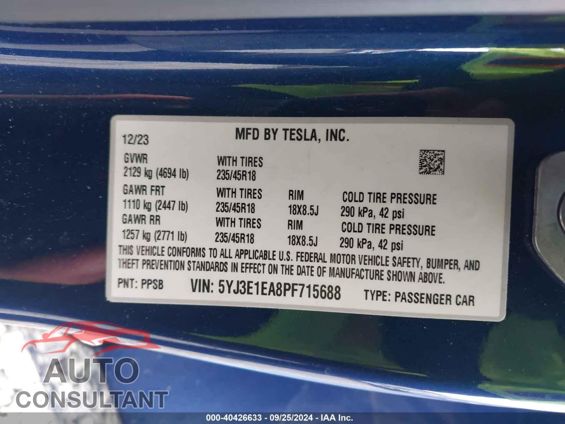 TESLA MODEL 3 2023 - 5YJ3E1EA8PF715688