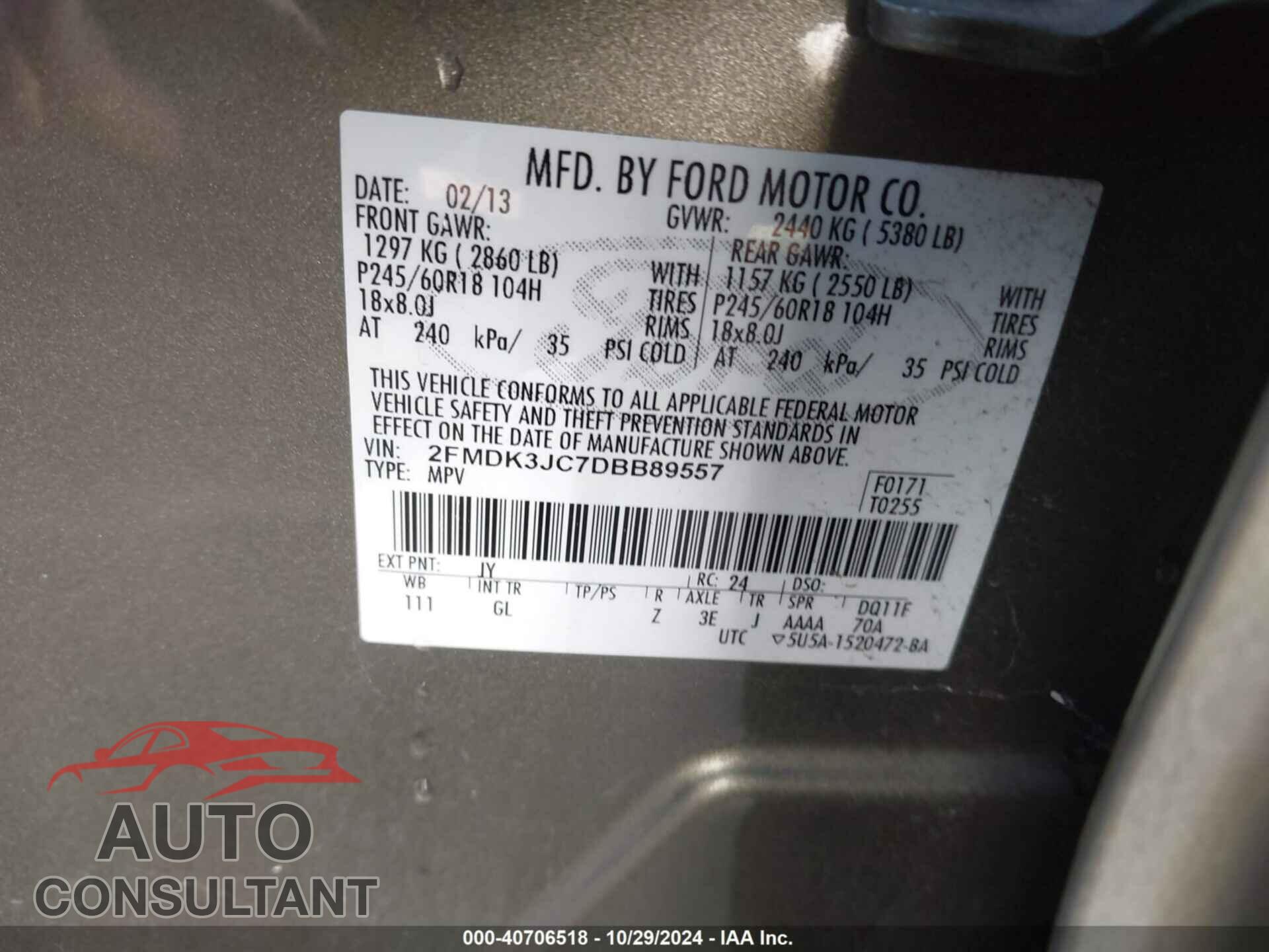 FORD EDGE 2013 - 2FMDK3JC7DBB89557