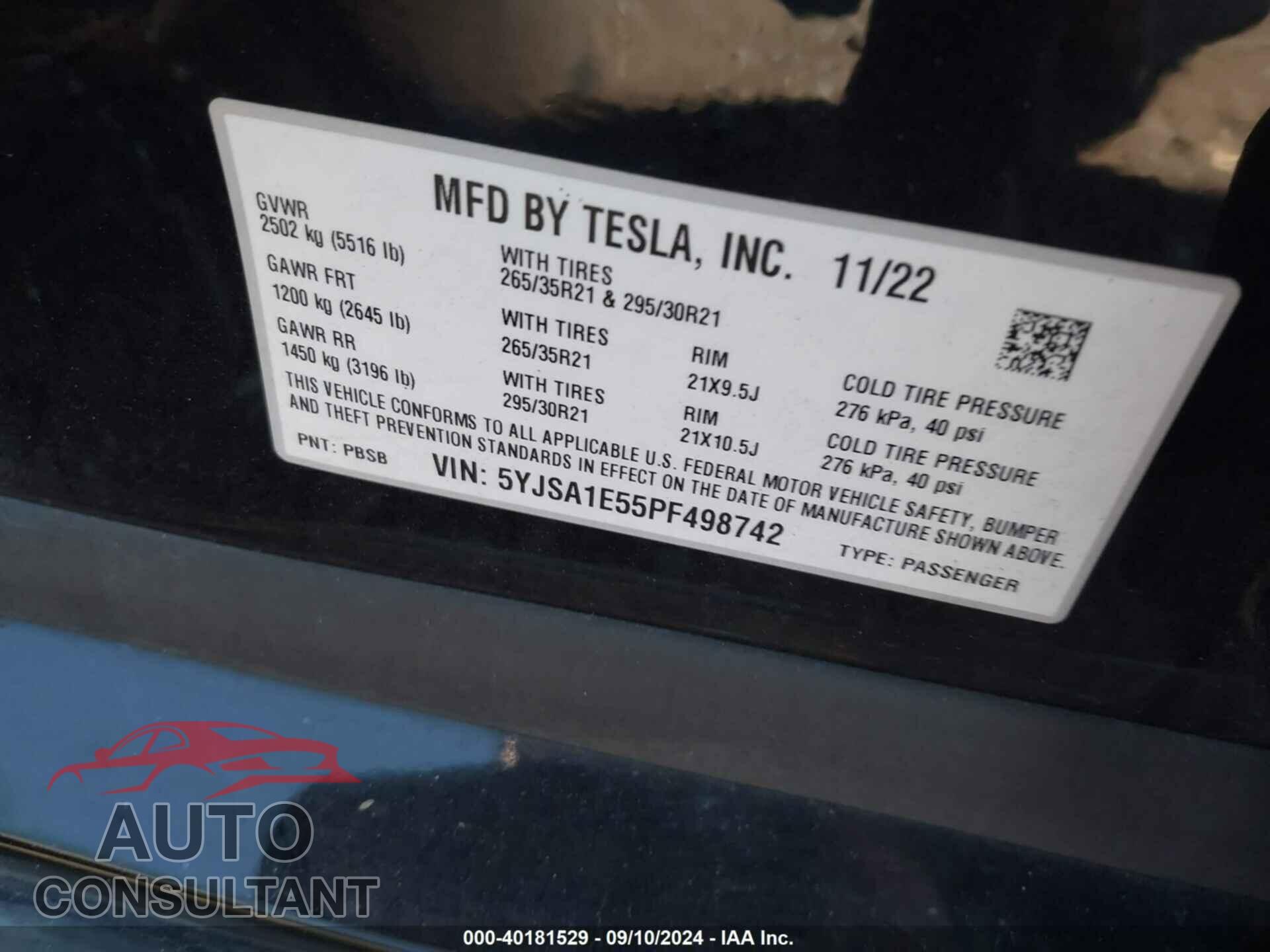 TESLA MODEL S 2023 - 5YJSA1E55PF498742