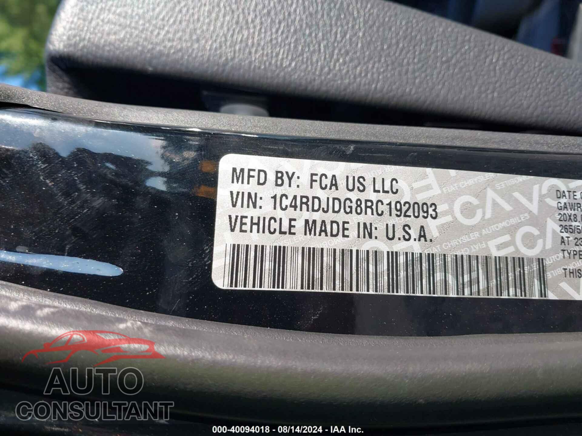 DODGE DURANGO 2024 - 1C4RDJDG8RC192093