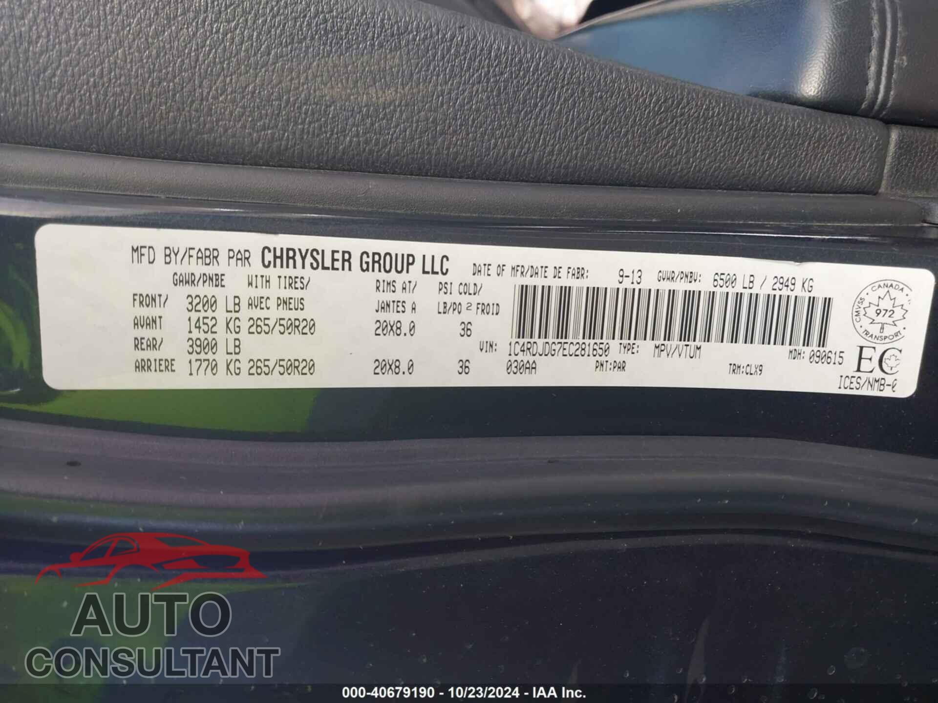 DODGE DURANGO 2014 - 1C4RDJDG7EC281650
